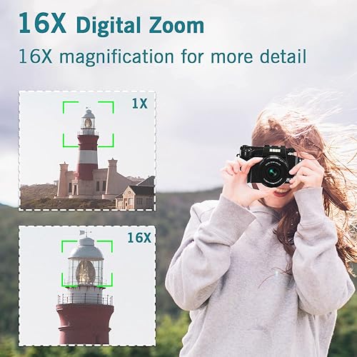 Miniatura 5 de Cámara digital, cámaras de vlogging NIKICAM 4K 56MP para fotografía YouTube con enfoque manual, zoom digital de 16X (incluye tarjeta TF de 32 GB y 2