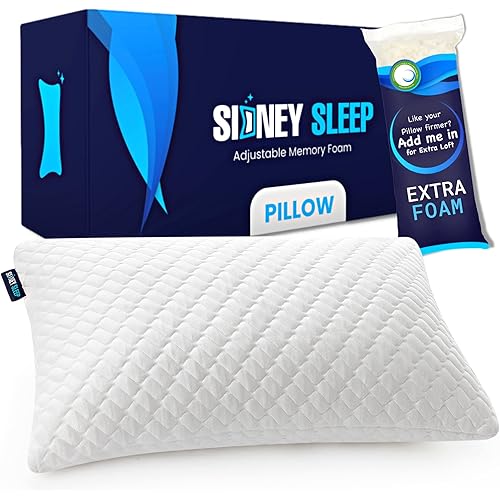Sidney Sleep Pillow for Neck and Shoulder Pain Relief - Side Stomach and Back Sleepers - Memory Foam Bed Pillow for Sleeping - 100% Adjustable Fill - Washable Case. Extra Fill Included (Queen, White)