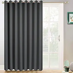 Yakamok Extra Wide Blackout Curtain for Sliding Glass Door, Grommet Thermal Insulated Room Divider Curtain 100W x 84L inch, Room Darkening Patio Curtain,8.3ft Wide x 7ft Tall, 1 Panel,Dark Grey