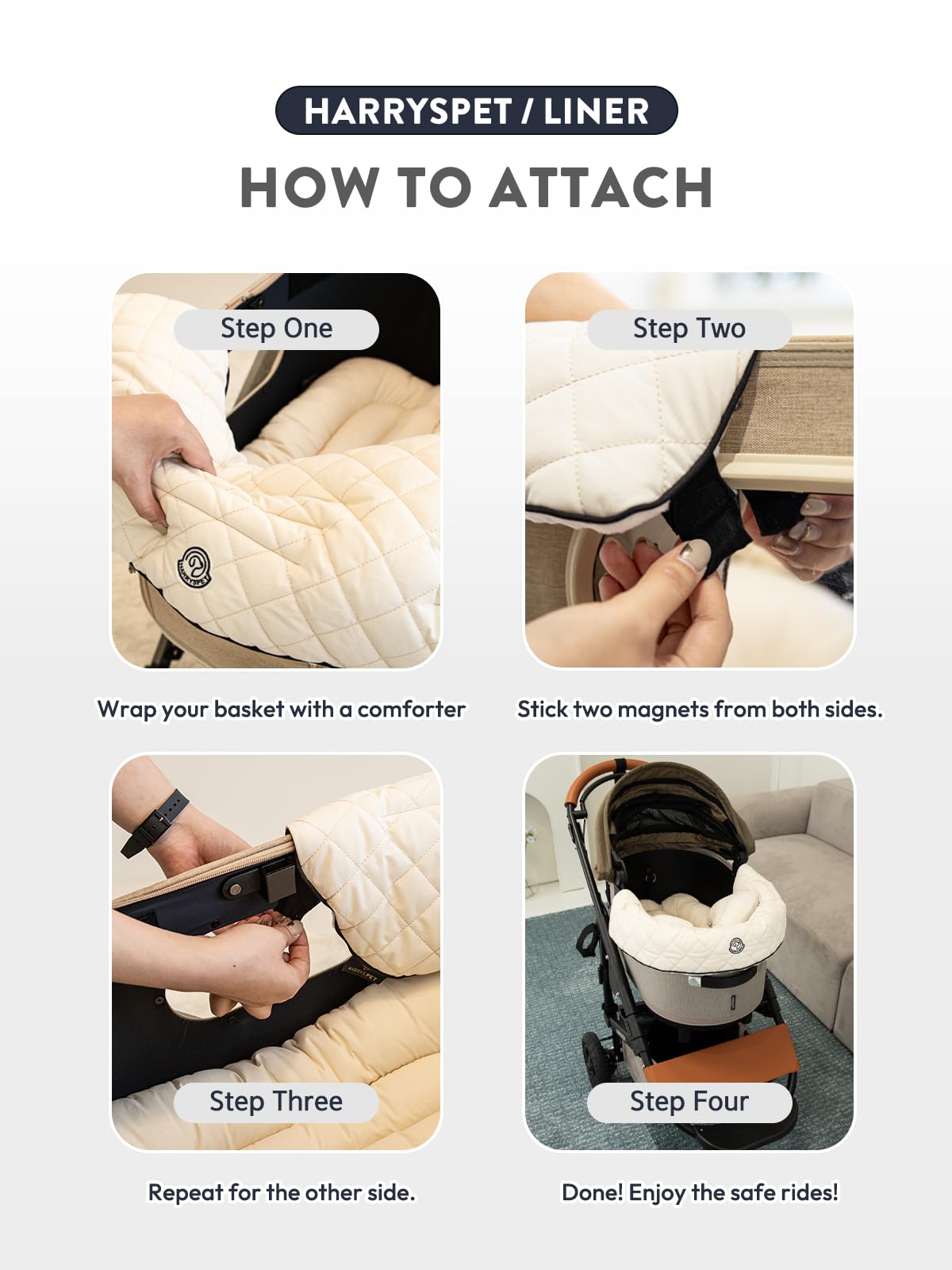 Berrymore Set of 3, Package Edition, Liner, Comforter, Bolster, pet Stroller Accessories, Cushion, Guard, Padding, Ergonomic pet Stroller Cushion, Harryspet Cushion, 3 Combo Set (Beige&Walnut, S)