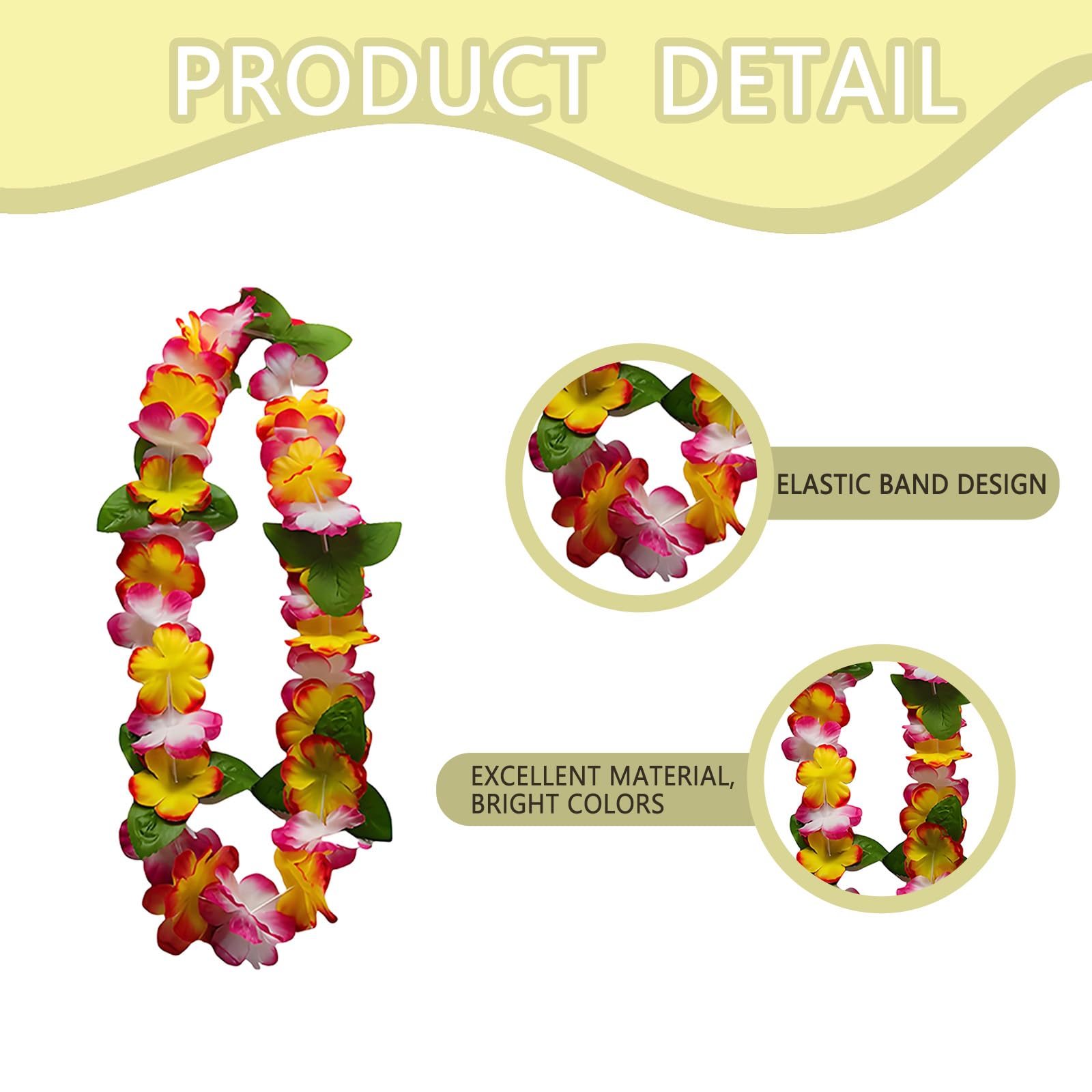 12 Pcs Hawaiian Garland Set, Hawaiian Flower Necklace Headbands and Bracelets for Beach Party, Multicolor - Image 3