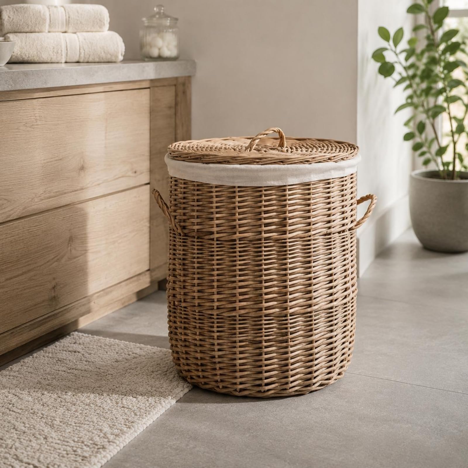 Cesto in Rattan Intrecciato Cesto con Coperchio Salvaspazio Portabiancheria, size to 3
