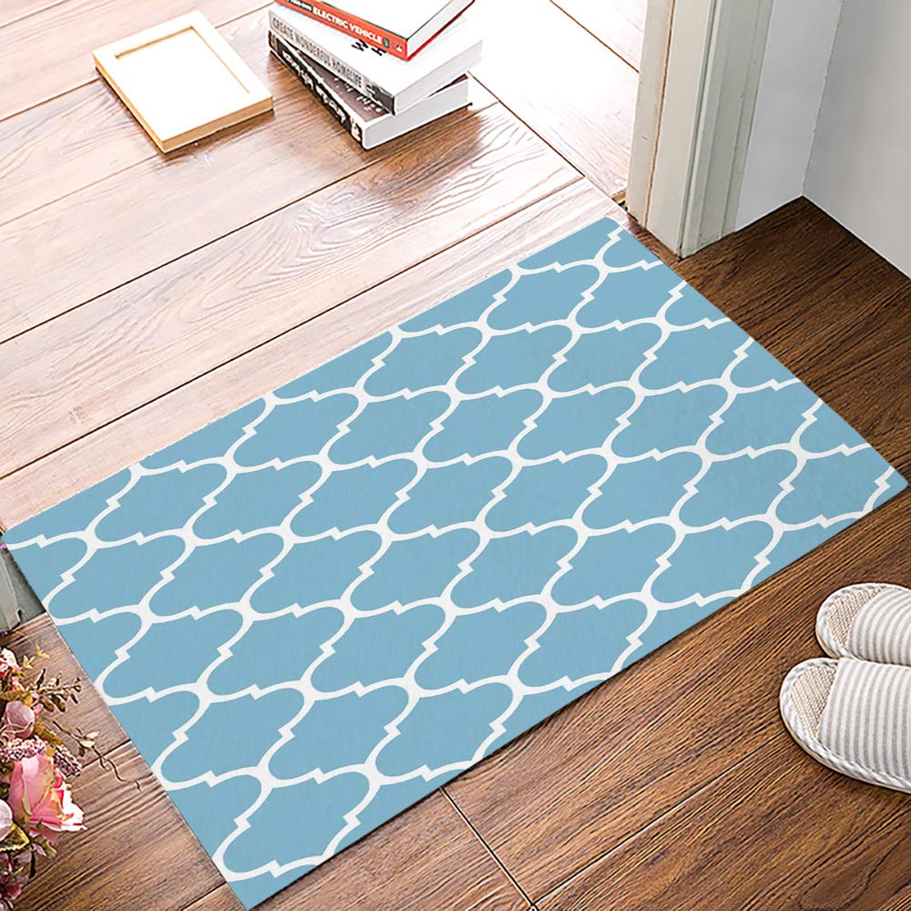 Welcome Doormat Entrance Door Mats Floor Rugs for Indoor Front Door Bathroom Kitchen and Living Room Bedroom Home Decor 18X30 Inch (Geometric Pattern Moroccan Tiles Design)
