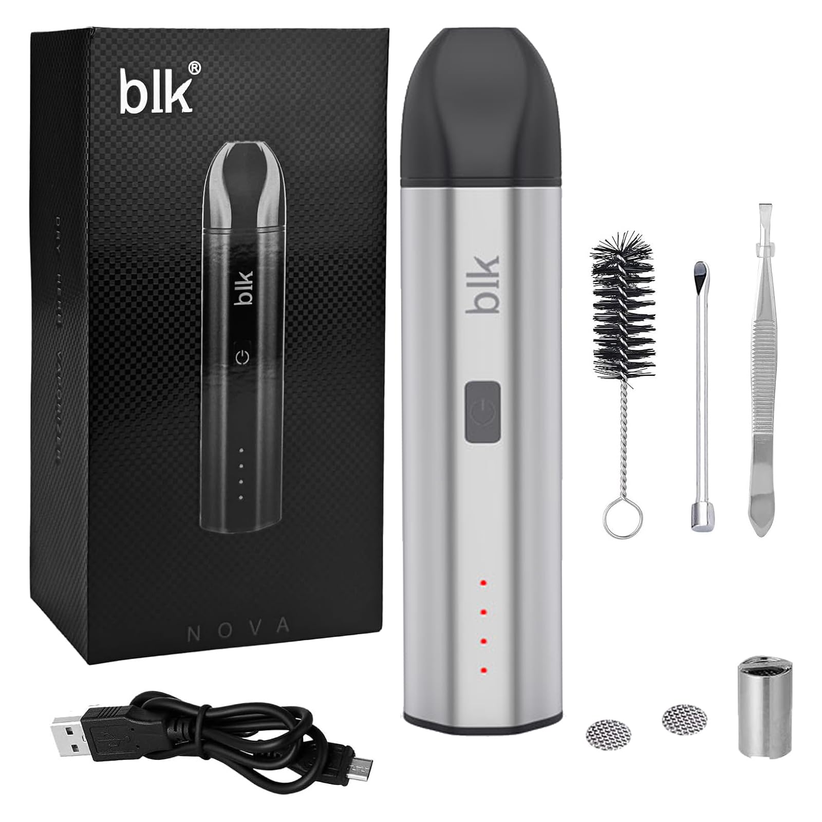 Vaporisateur d'herbes sèches pour aromathérapie, kit de vapotage, batterie 1600 mAh, vaporisateur à base de plantes avec chemin d'air isolé, contrôle de la température, chambre en céramique (argent)