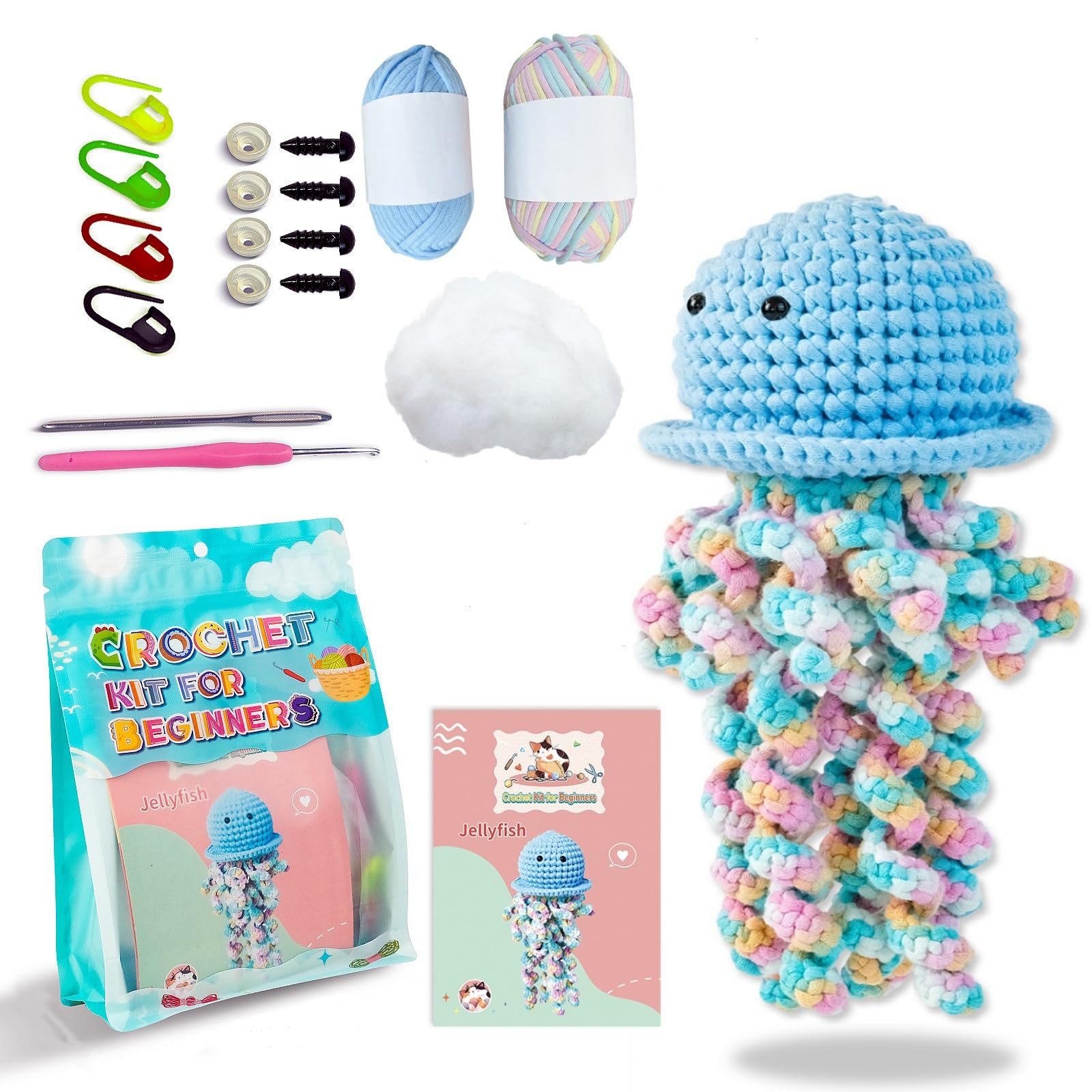 Swoolfe Crochet Kit for Beginners, Knitting Kit Step-by-Step Video Tutorials, Crochet Animal Kit, Crochet Kits for Beginners Adults Kids Women Men Beginners Crochet Kit (Jellyfish)
