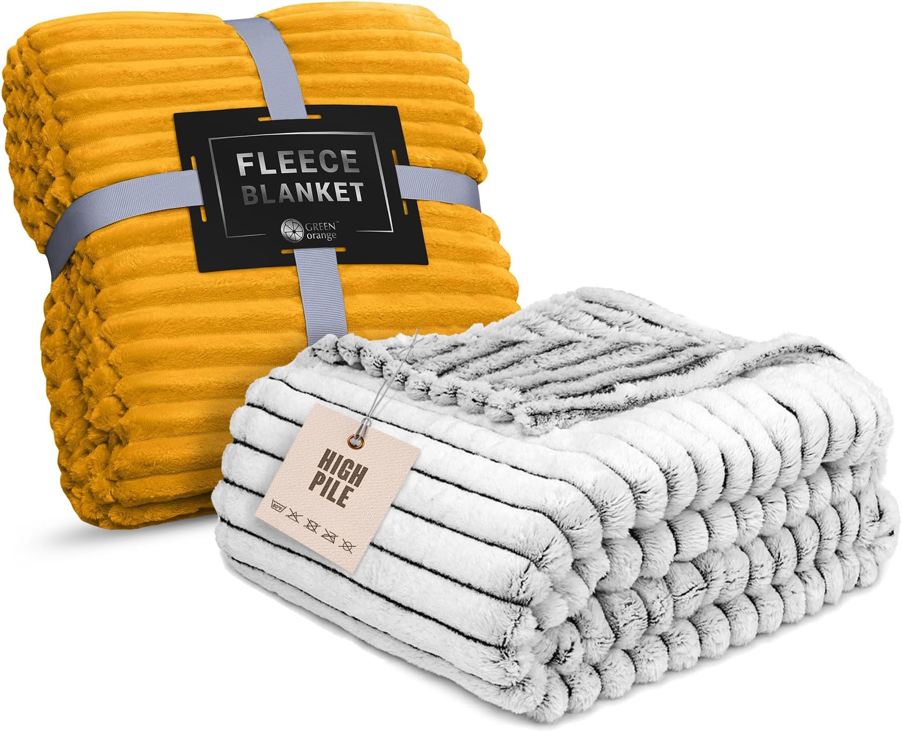 GREEN ORANGE Fleece Throw and Twin Size 2Blanket Set, 50