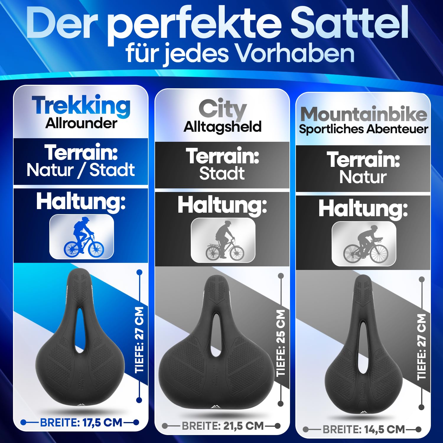 NEXTCOVER® Fahrradsattel - Das Original - mit Memory-Foam 3.0 I maximaler Fahrkomfort I ergonomischer Fahrrad Sattel für Damen & Herren I Fahrradsattel Herren bequem, Sattel Damen bequem weich