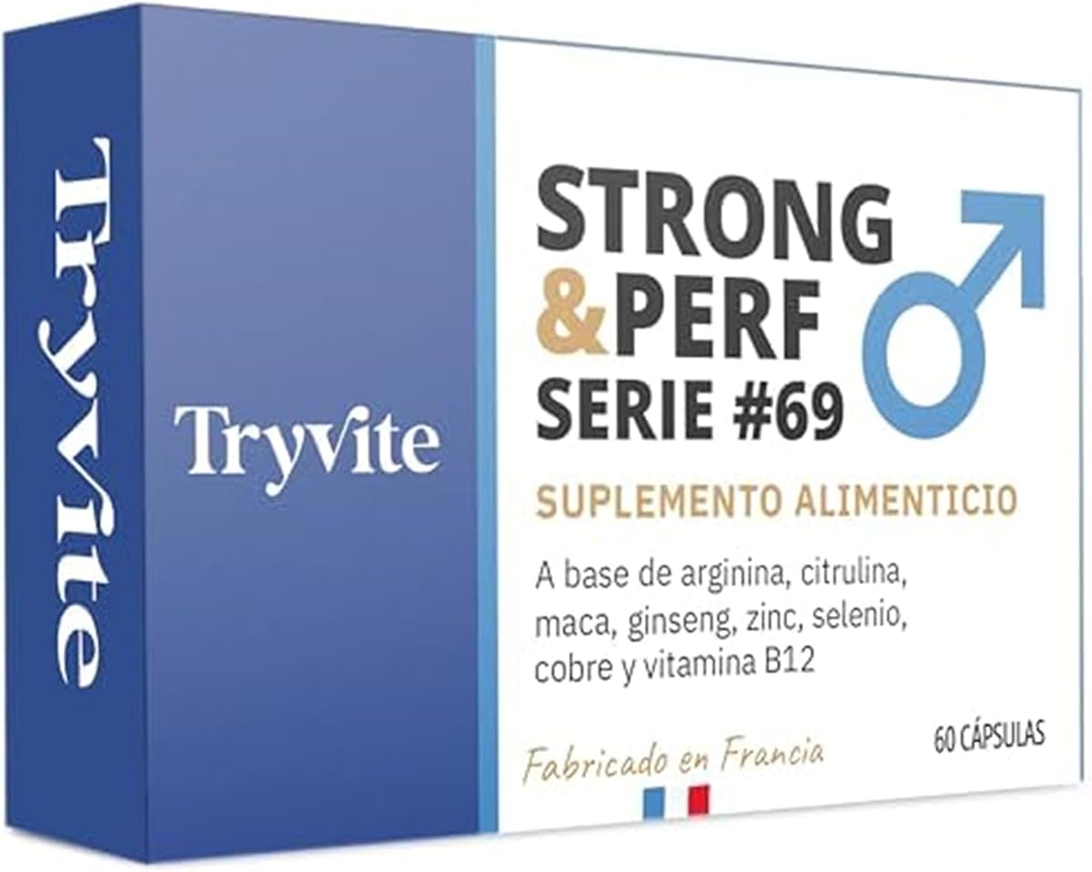 TESTOSTERONA HOMBRE | 60 Cápsulas Para Circulación Sanguínea | Booster de Fuerza Resistencia Energía | Ginseng, Maca, Arginina, Citrulina, Zinc | TRYVITE STRONG&PERF