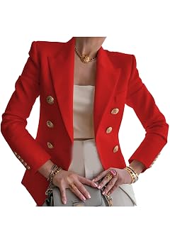 YMING Womens Double Breasted Long Sleeve Blazer Lapel Open Front Jacket Solid Color Work Office Coats with Pockets