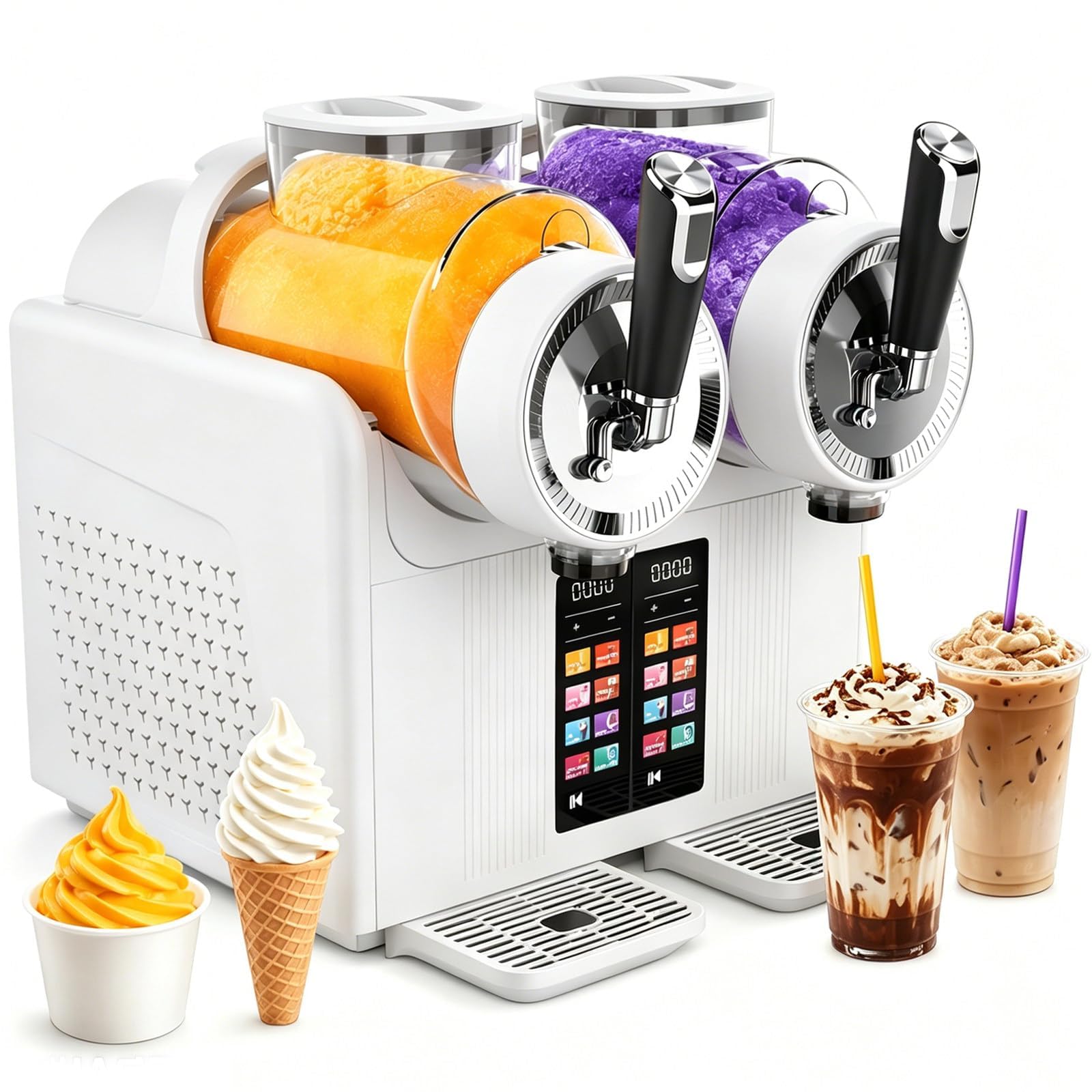 Ghygetrich Ice Cream Maker, Frappe Maker Slush Machine Frappe Machine Slushy Maker Cocktail Machine White