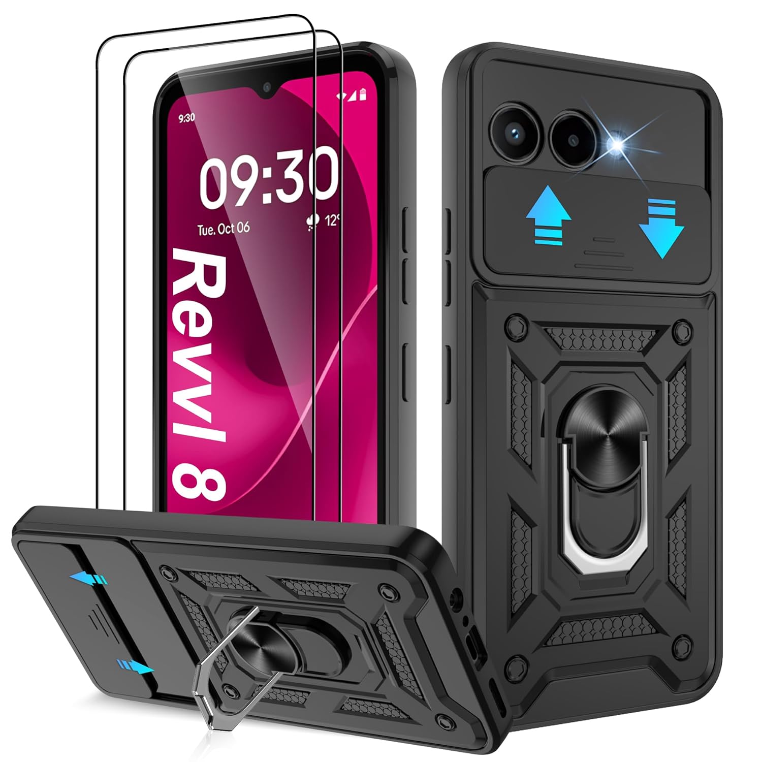 ATUMP for T-Mobile REVVL 8 Phone Case with 2 Pcs HD Screen Protector Heavy Duty Shockproof with 360