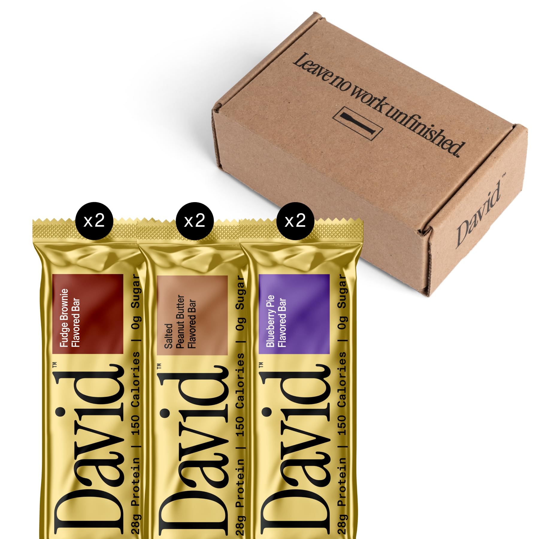 David High Protein Bars No Sugar - Sugar Free Protein Bars, Low Carb, Gluten Free - 28g of Protein, 150 Calories - David Bar On-The-Go Snack - Variety Pack (All Flavors), Pack of 6