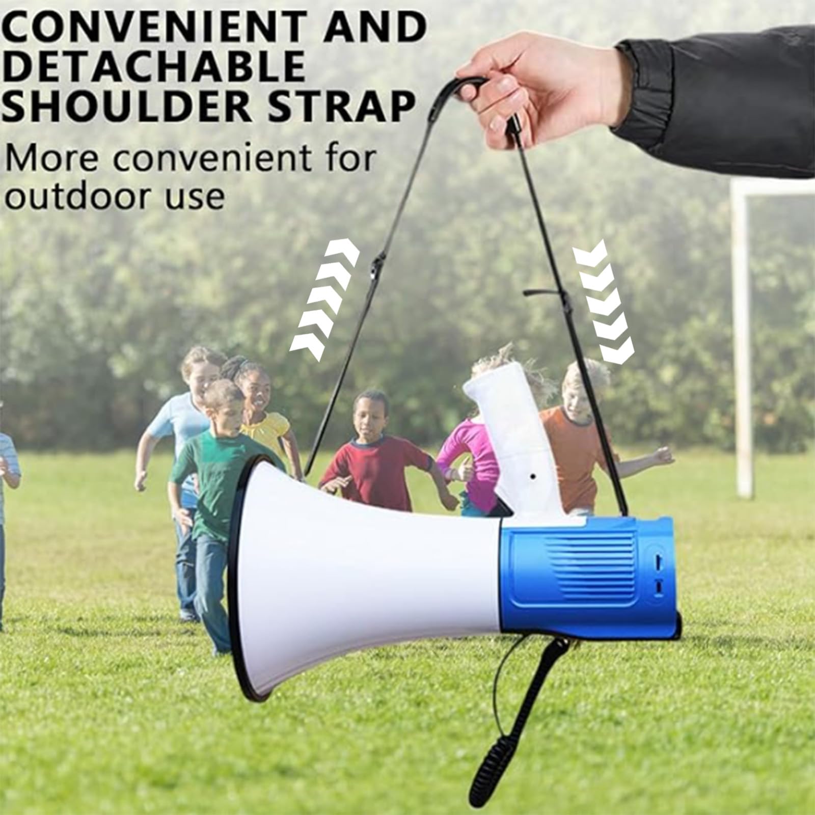 Megafono da 120W, Megafono Portatilecon con Microfono, Funzione Sirena e Registrazione, Controllo Volume Regolabile, Portata Fino a 2000M per Eventi Sportivi, attività all'aperto