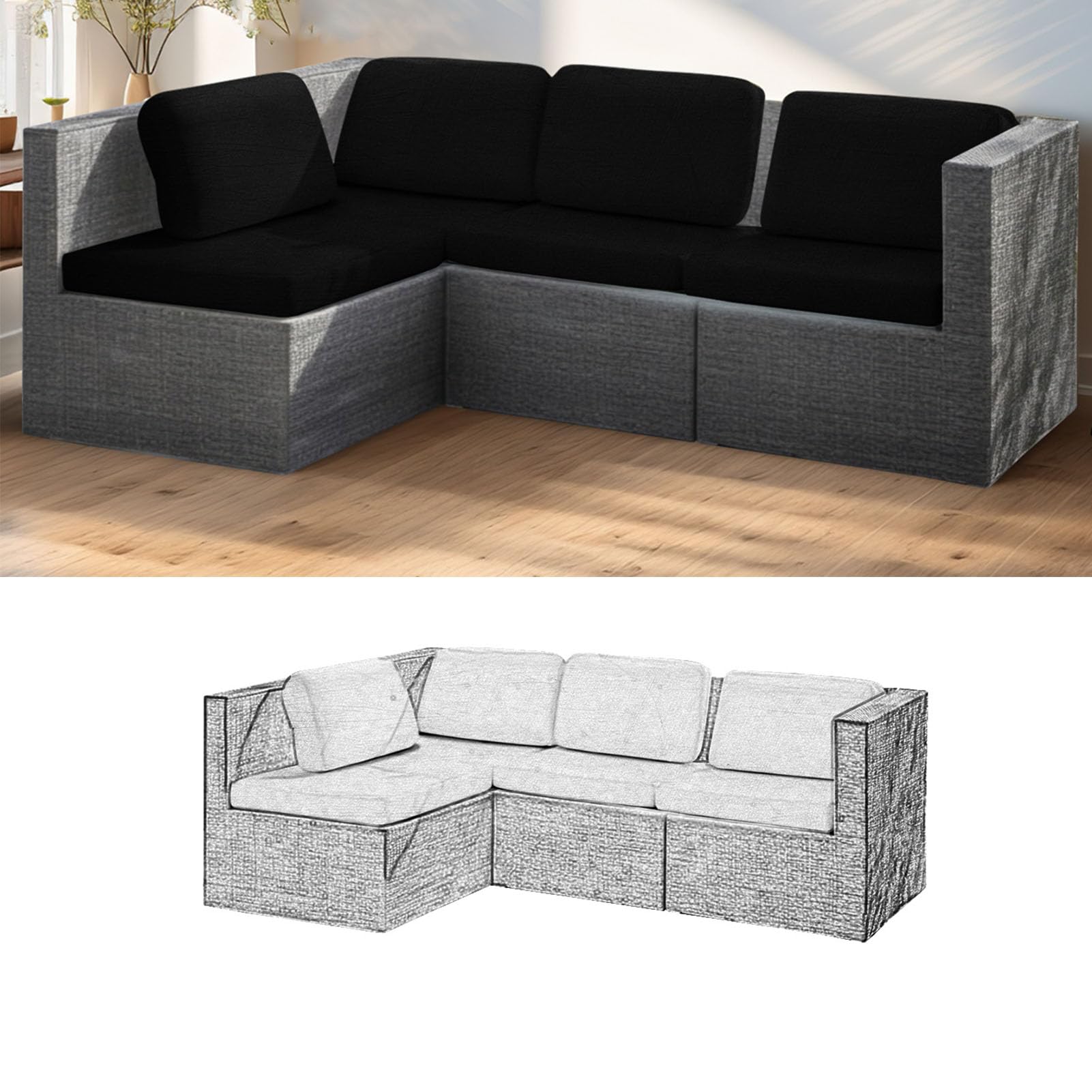 TDHLW 8Pcs Outdoor Cushions Covers Waterproof, Stretch Patio Cushion Covers Replacement, Washable Sofa Cushion Covers Slipcovers for Outdoor Furniture Backyard,Black,8pc