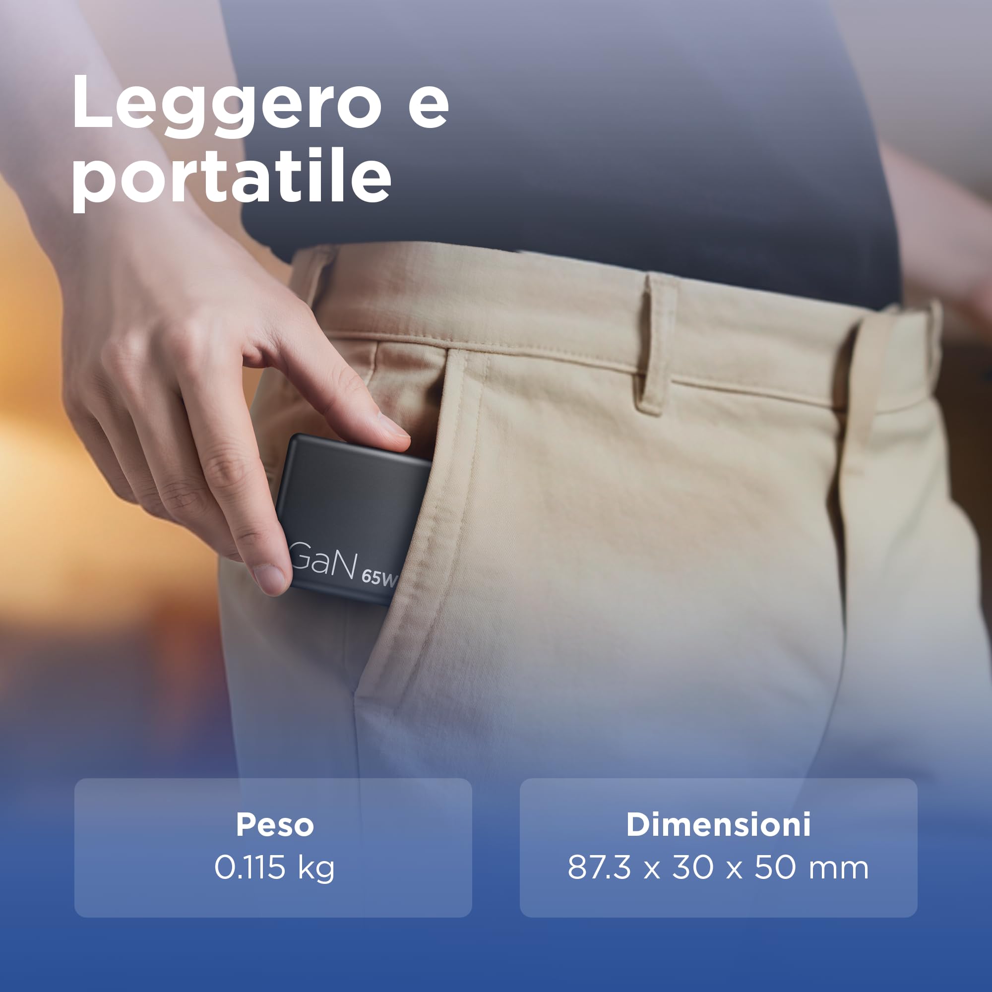 Lenovo Dual USB-C 65W GaN Charger - EU, 2 porte USB-C con split 45W+18W, caricatore compatto per notebook e dispositivi USB-C