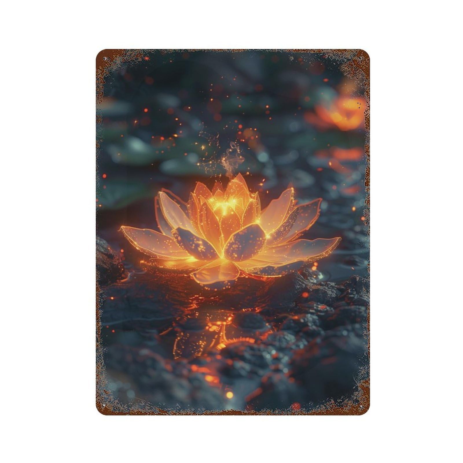 Rust Effect Cosmic Bloom Lotus Vintage Rust Metal Sign 15.7"x11.8", Classic Wall Plaque for Shed, Workshop And Garage Wall Decor
