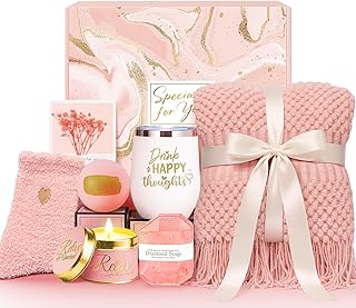 Valentines Day Gifts for Her Women Girlfriend Wife Mom Daughter, Happy Birthday Gifts for Women Mom Best Friend Sister, Self Care Get Well Care Package Relaxing Spa Gift Basket Set w/ Fringed Blanket