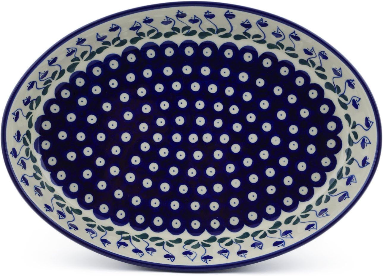 Polmedia Polish Pottery Oval Baker - Bleeding Heart Peacock Pattern Handmade in Boleslawiec Poland by Ceramika Artystyczna + Certificate of Authenticity