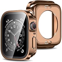 Amizee 2 in 1 Case [2-Pack] Compatible with Apple Watch SE 3/2/1 Series 6/5/4 44mm with Built-in Screen Protector, Straight Edge Hard PC Full Body Protective Cover for iWatch 44mm, Rose Gold