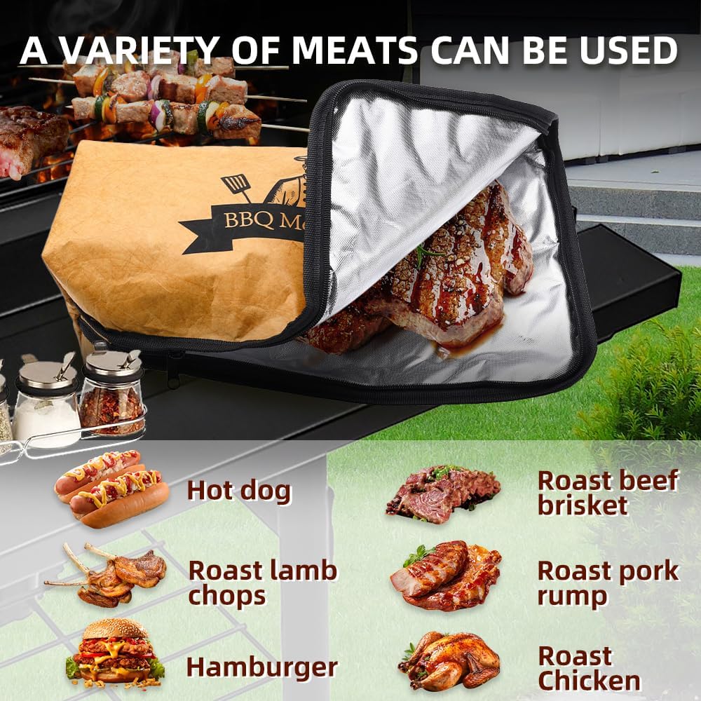 BBQ Meat Resting Bag Brisket Blanket，Heat Resistant Gloves Butcher Paper Combo, 21-Inch Waterproof Resting Bag, Reusable Smoker Grill Accessories Picnic Supplies Grilling Tool Kit