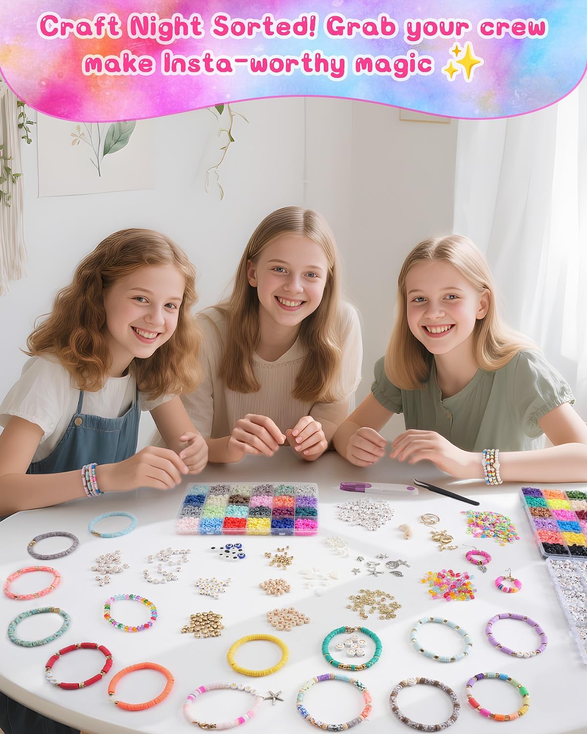 Mio Angle Friendship Bracelet Making Kit 3 Box 48 Colors Clay Beads Heishi Beads Jewelry Making Kit Letter Beads Charms Pearl Cute Chams Holiday Gifts for Girls Adults - Image 3