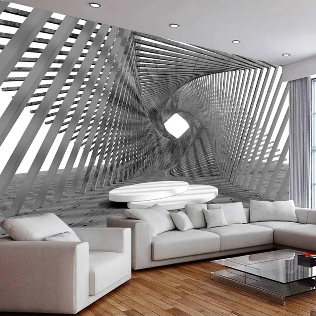 Espaces géométriques gris en relief avec cette fresque autocollante lavable en PVC