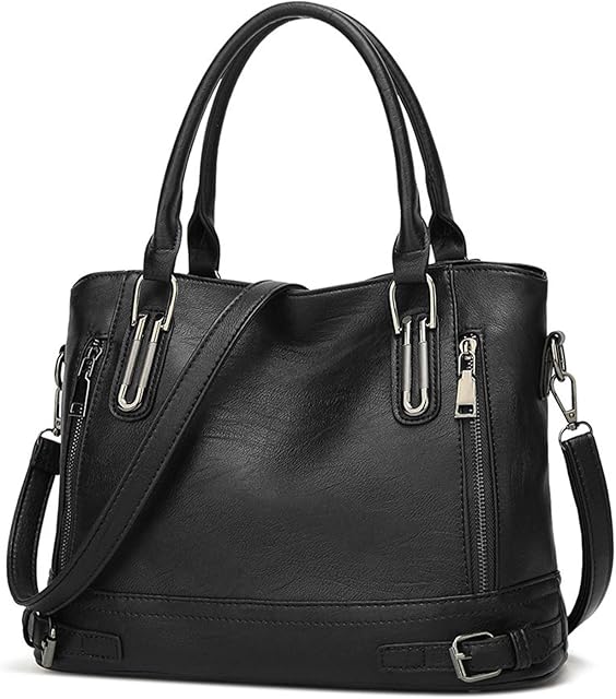 VINBAGGE Ladies Leather Handbag Designer Top-Handle Bag Vintage Tote Crossbody Shoulder Bag Fashion Clutch for Women - Black