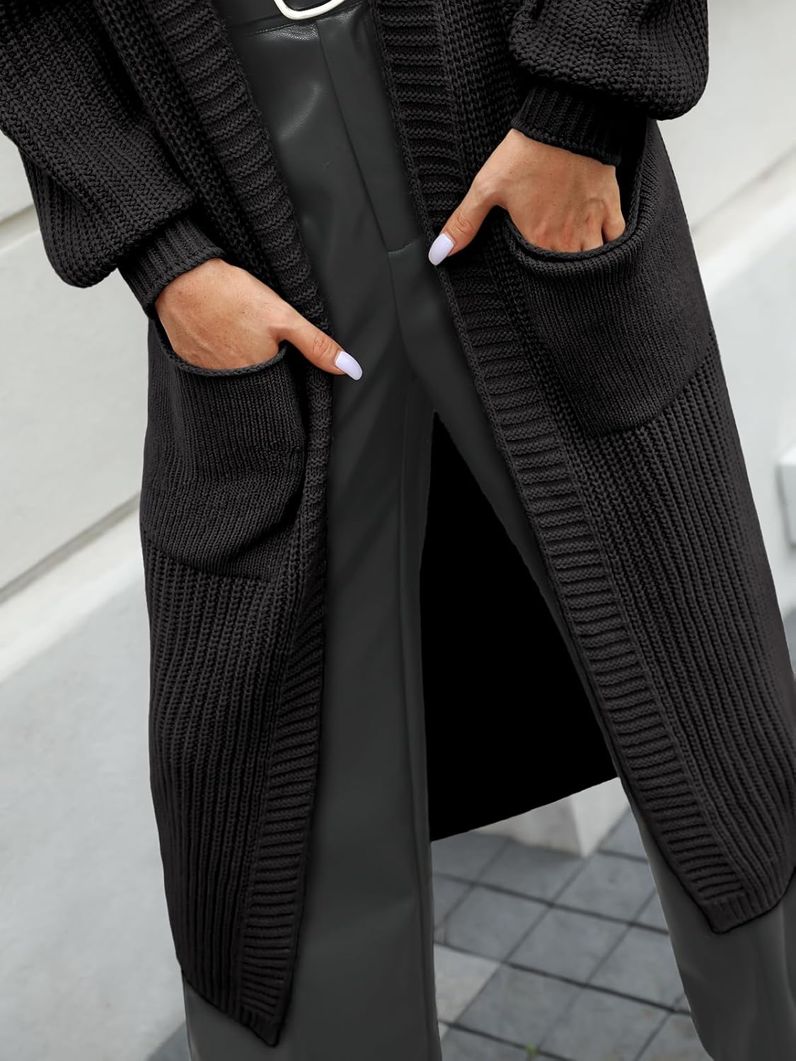 LILLUSORY Women's Oversized Long Cardigan Open Front Duster Sweater Coatigan with Pockets - Image 5