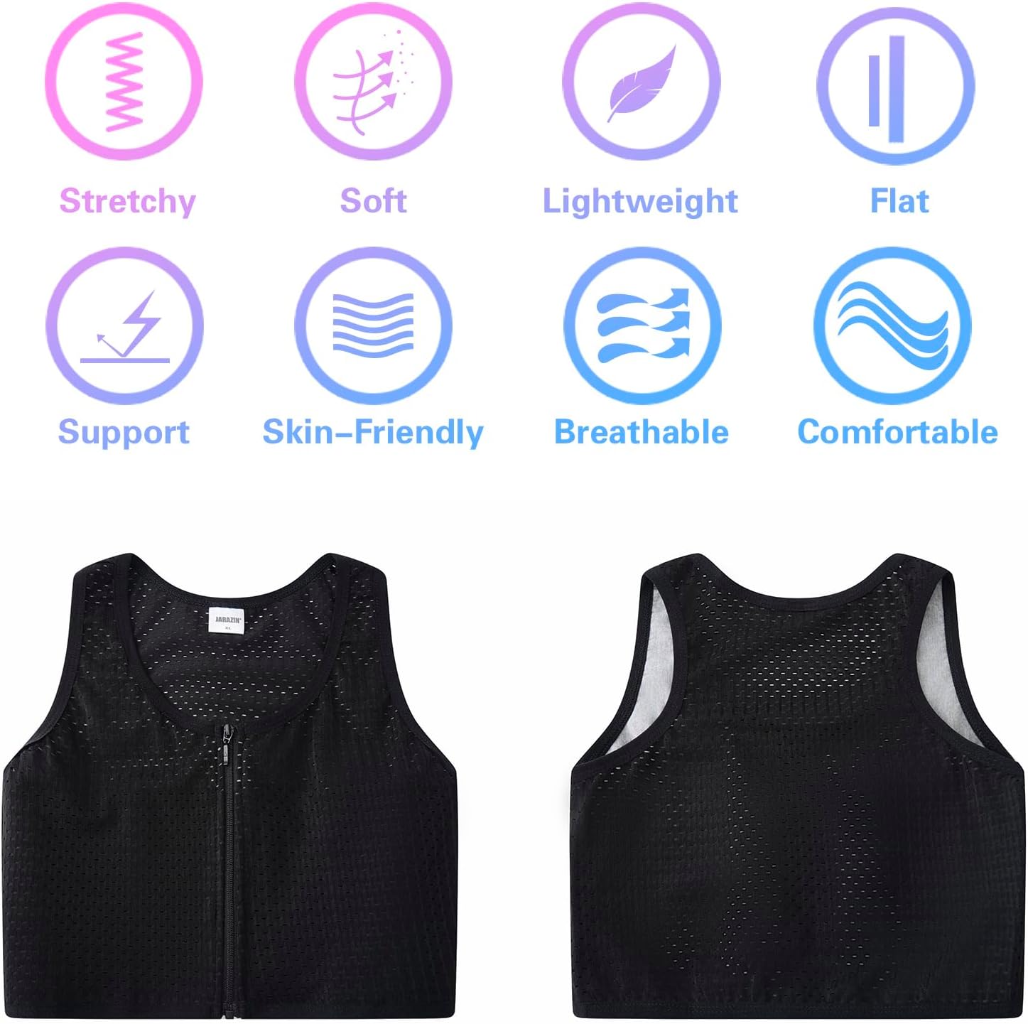 JARAZIN Chest Binder for Women FTM Transgender Zip Up Breast Binder Breathable Cool Fabric Tank Top - Image 3