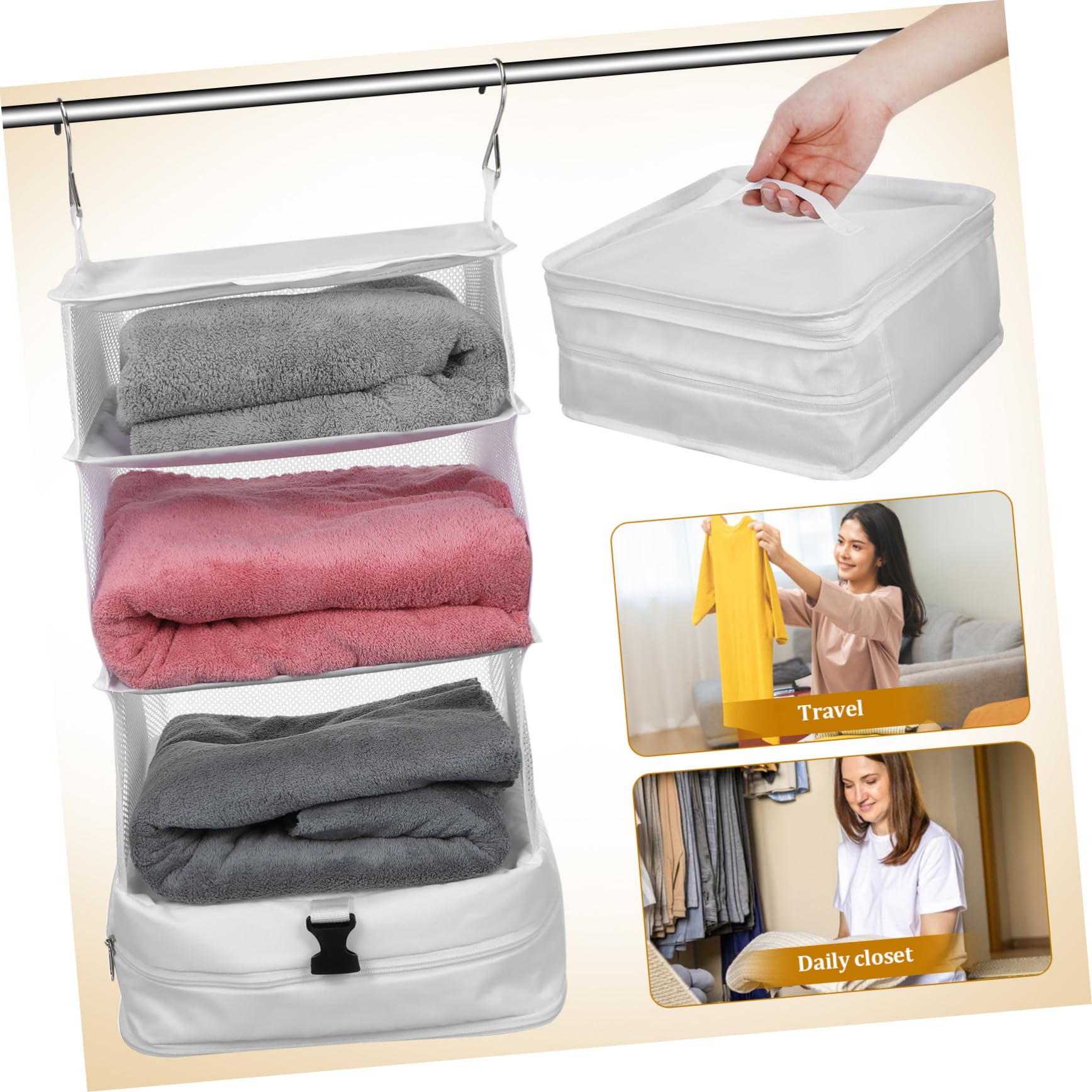 Toyvian Organizador Colgante Blanco, Ahorro de Espacio y Múltiples Compartimentos de 3 Capas Tela Oxford para Armario para Almacenamiento Diario y Viaje