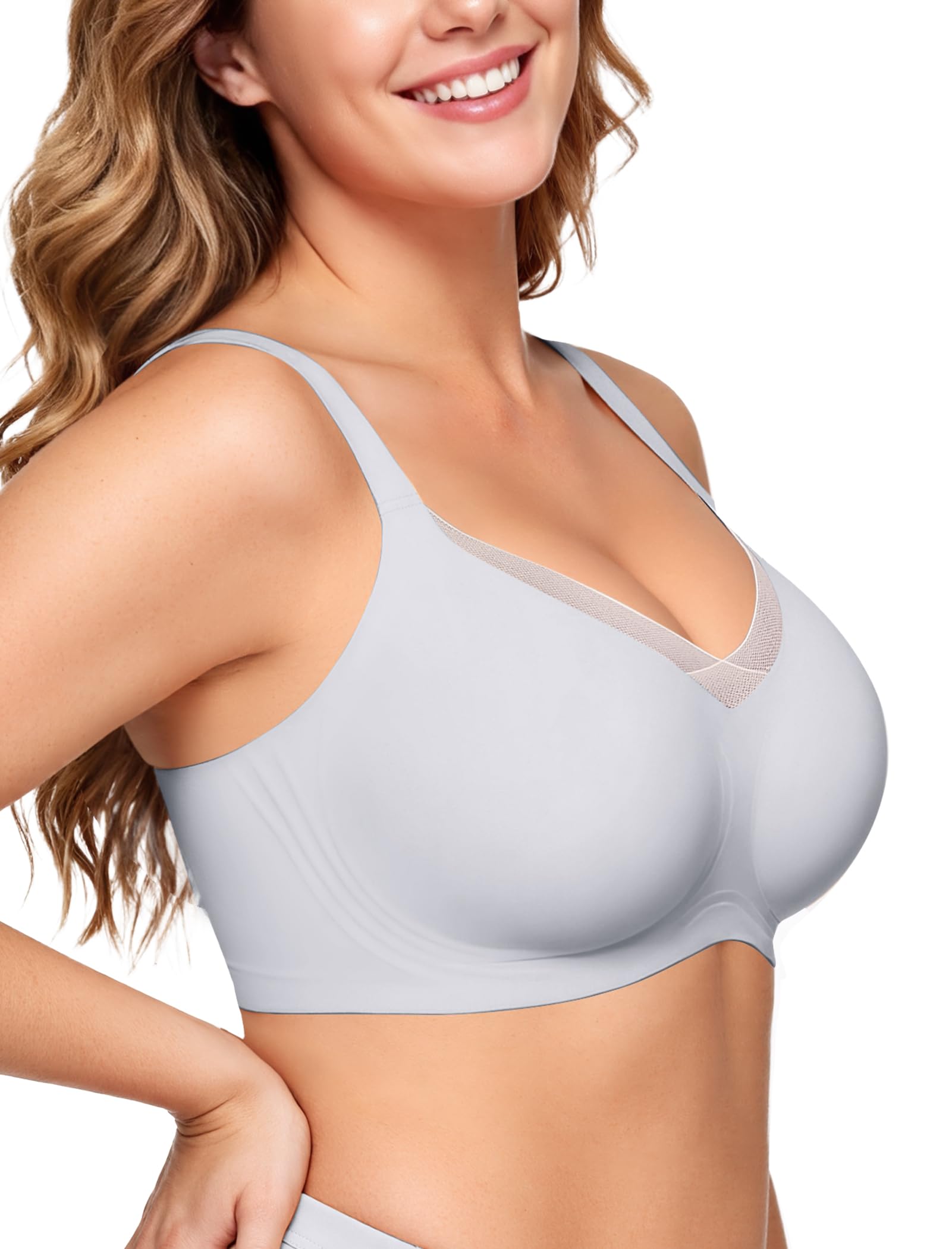 OEAK Women Wireless Jelly Bra Supportive Full Coverage Plus Bras | Comfortable Bralette,No Underwire,Tshirt,Support&amp;Lift,Push Up,Crossover,V Mesh,Everyday,Breathable,Convertible Straps