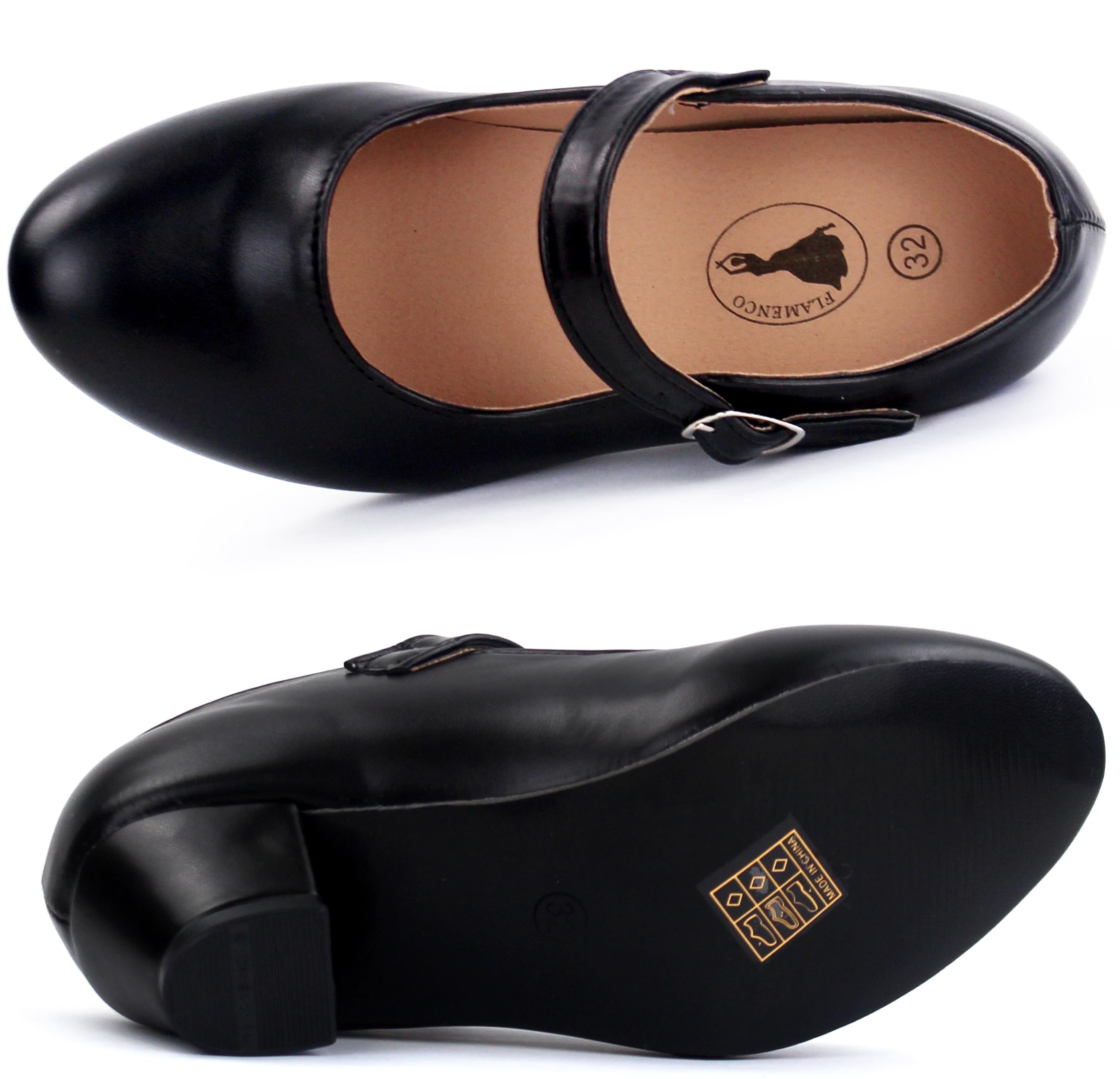 Zapatos Flamenco para Niña de Danza, Calzado de Baile Sevillana, Tacones con Cuña Cómodos y para Adolescentes