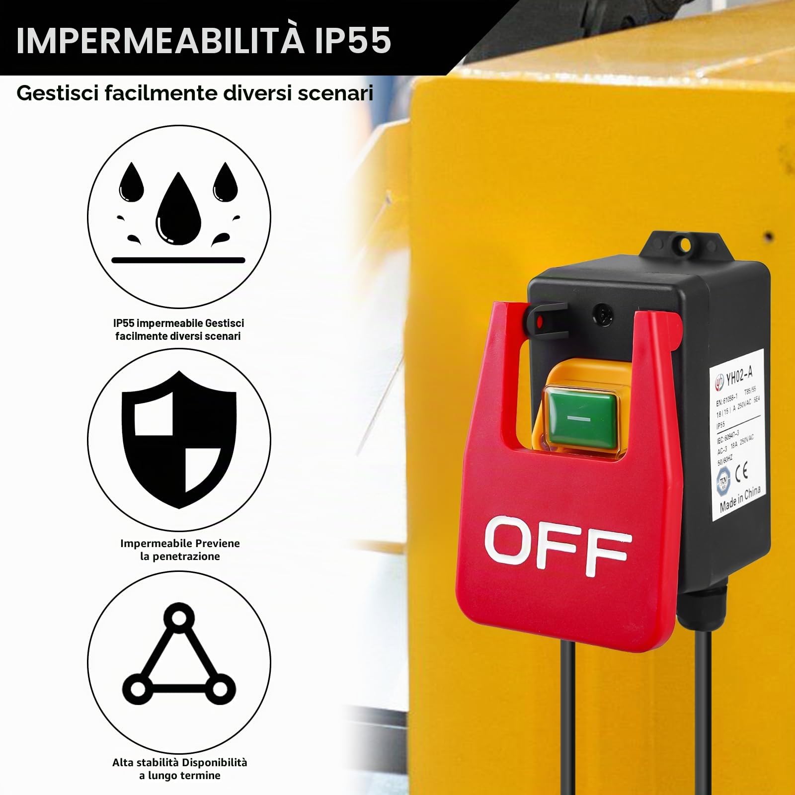 Interruttore monofase da 250 V, 16 A, interruttore di emergenza, interruttore di sicurezza, interruttore elettromagnetico, interruttore a macchina per spegnere rapidamente la tavola di fresatura e