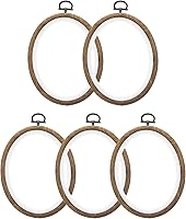 PATIKIL 5-Pack 6x4.7 Inch Oval Embroidery Hoops - Imitated Wood Grain Cross Stitch Frames for Crafts & Hanging Decor