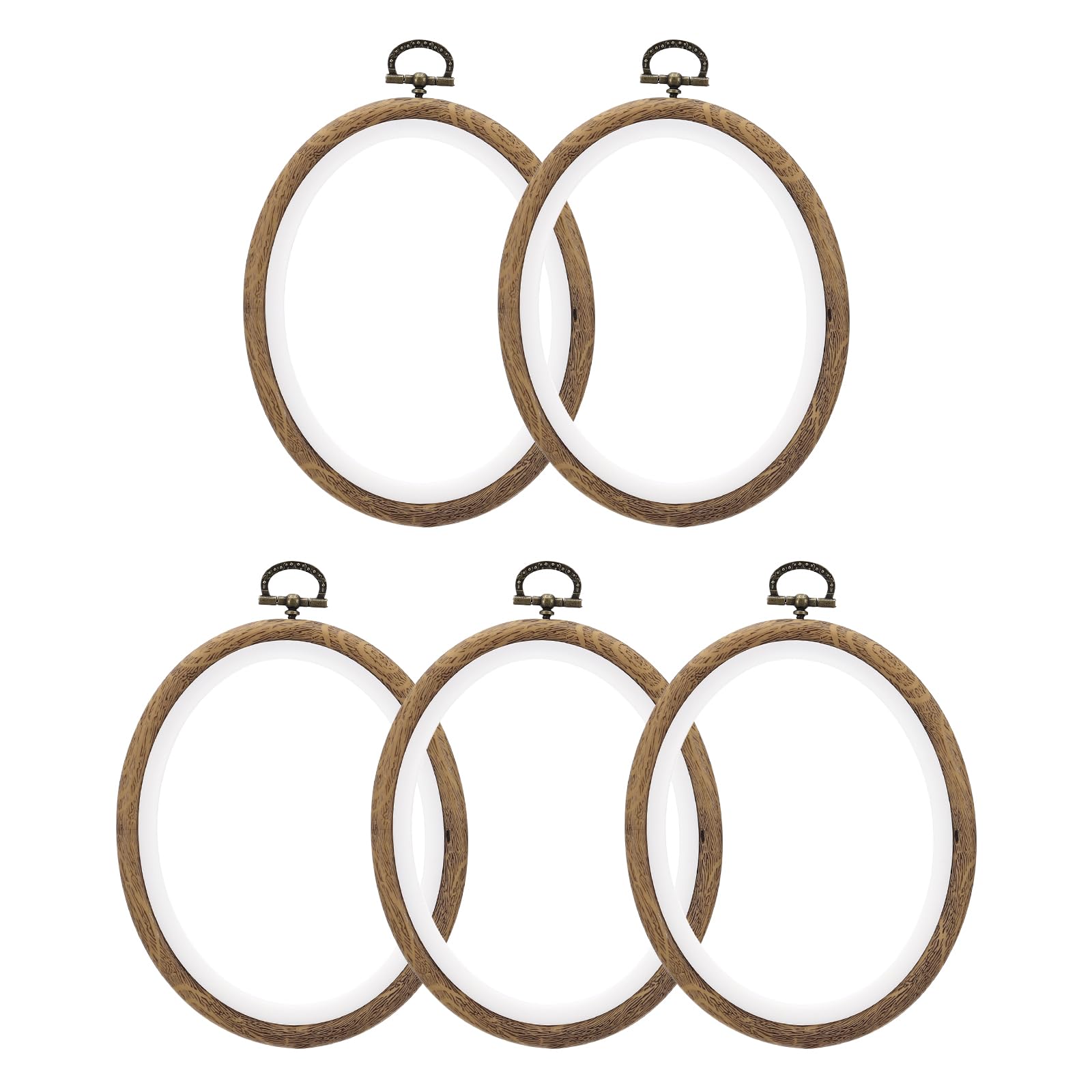 PATIKIL 6x4.7inch Embroidery Hoops, 5Pieces Imitated Wood Oval Frame Cross Stitch Hoop Ring for Embroidery Art Craft Sewing Ornaments Hanging