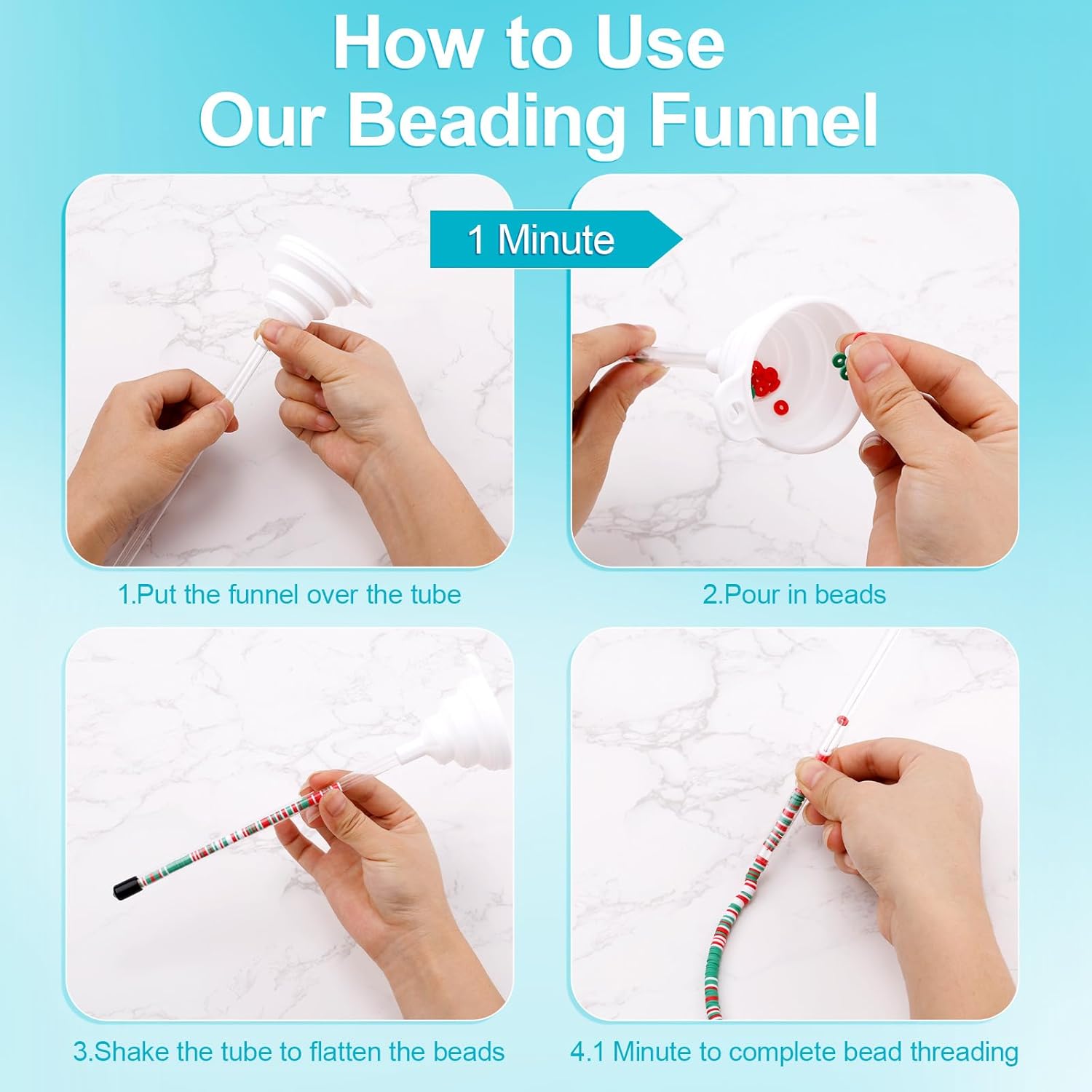 4pcs Beading Tools Kit, 2pcs Beading Funnel & 2pcs Needles Jewelry Making Tools Clay Bead Bracelet Making Kit