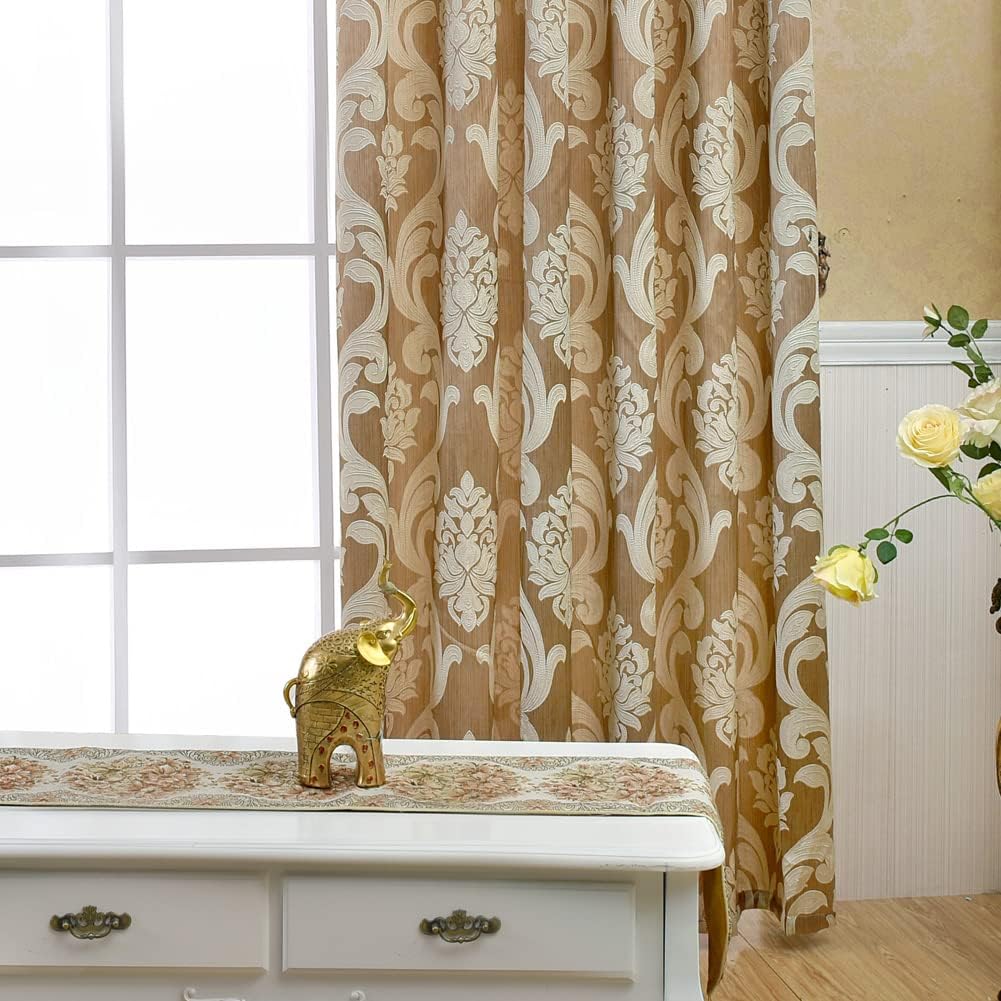 NAPEARL Damask Curtains for Living Room, Gothic Jacquard Curtain Drapes with Floral Patterns, Beige Curtains for Bedroom 96 Inch Length, Set of 2 Panels, Each 52 x 96 Inches