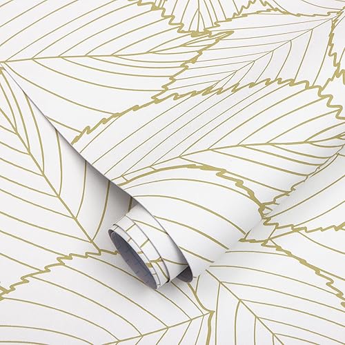Miniatura 8 de Kitico Papel tapiz de 17.7 pulgadas x 118 pulgadas, papel de contacto dorado, hojas bohemias, autoadhesivo, impermeable, para pared y hogar