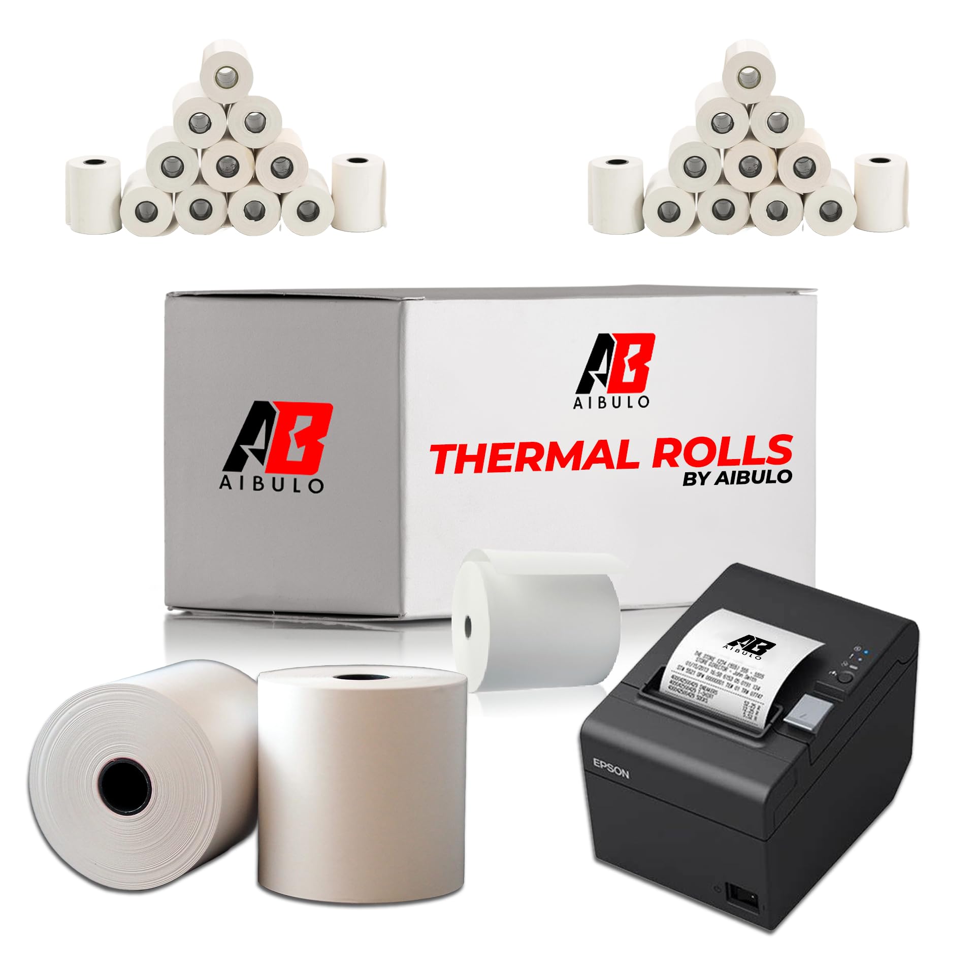 Aibulo Premium Thermal Paper Till Receipt Rolls 20 Rolls - 80 x 80 mm - Compatible with EPOS Printers, POS Terminals, Cash Registers, Credit Card Machines - BPA Free