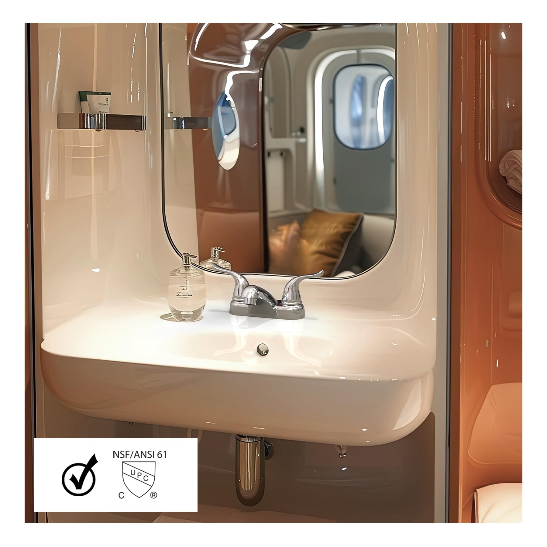 WMF-4224EUW-CP - RV Lavatory Bathroom Faucet Double Handle Washerless Cartridge Less Pop-up Chrome Plating Over ABS Plastic — view 6