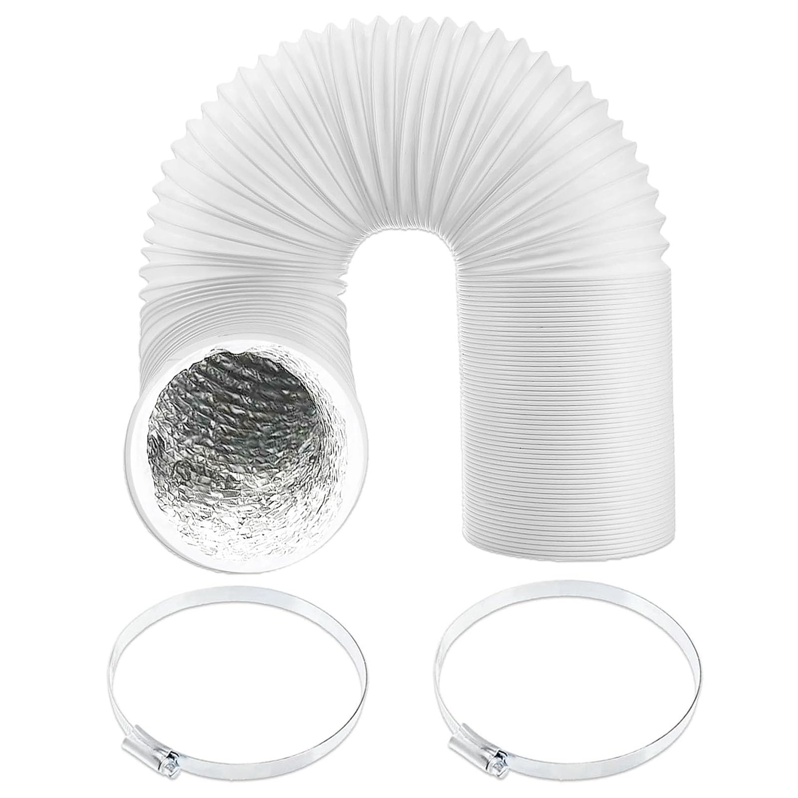 SPARES2GO Air Conditioning Duct Hose Aluminium Foil Insulated Flexible Vent Pipe Universal 5.9" 15cm 6 Metres + Steel Screw Pipe Clips x 2