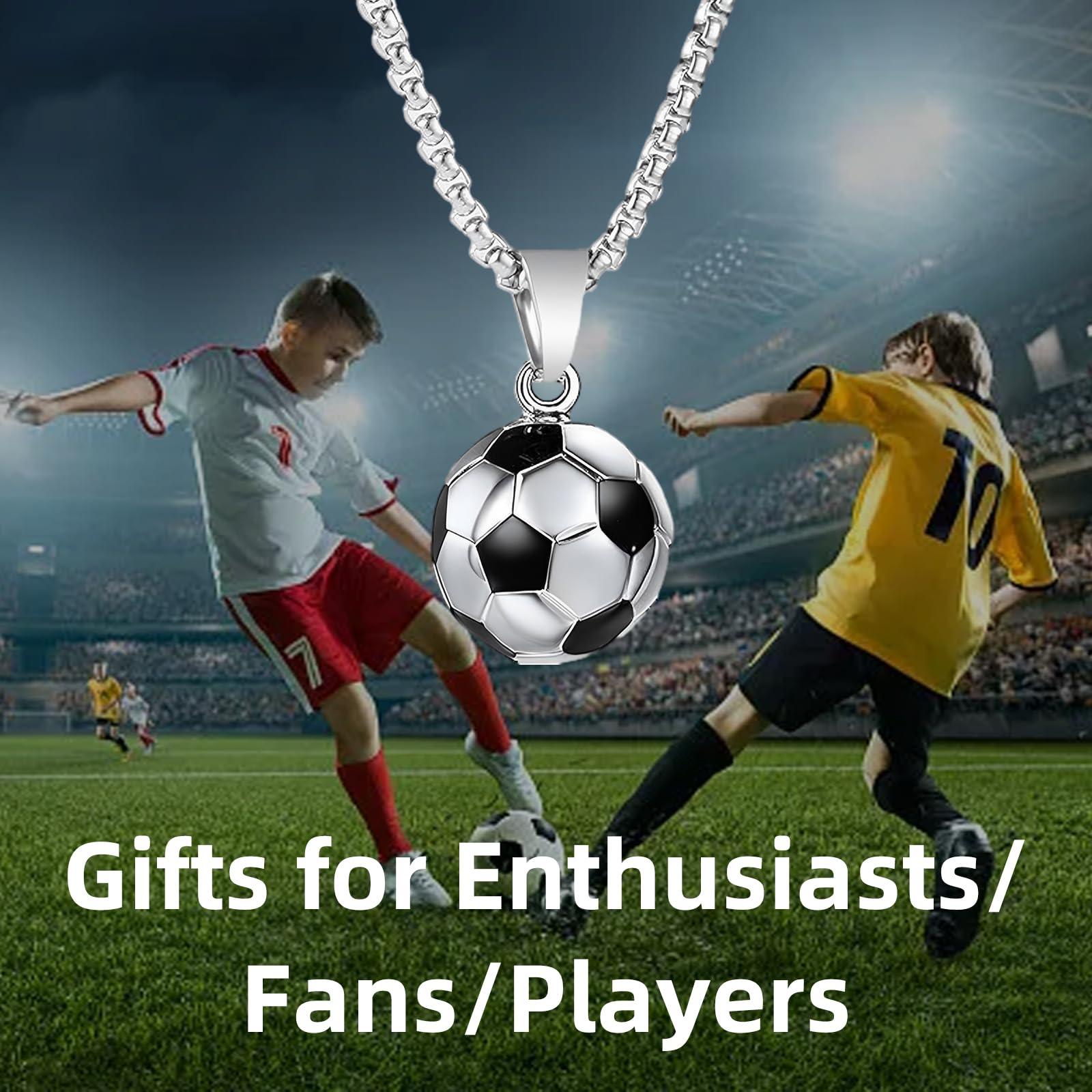 Collar y pulsera de acero inoxidable de fútbol, colgante plateado para amantes del fútbol, regalos