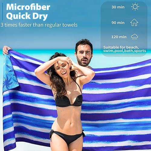 Miniatura 4 de TwoYek Paquete de 2 toallas de playa finas de microfibra, ligeras, de 71 x 32 pulgadas, extra grandes, sin arena, de secado rápido, para viajes,