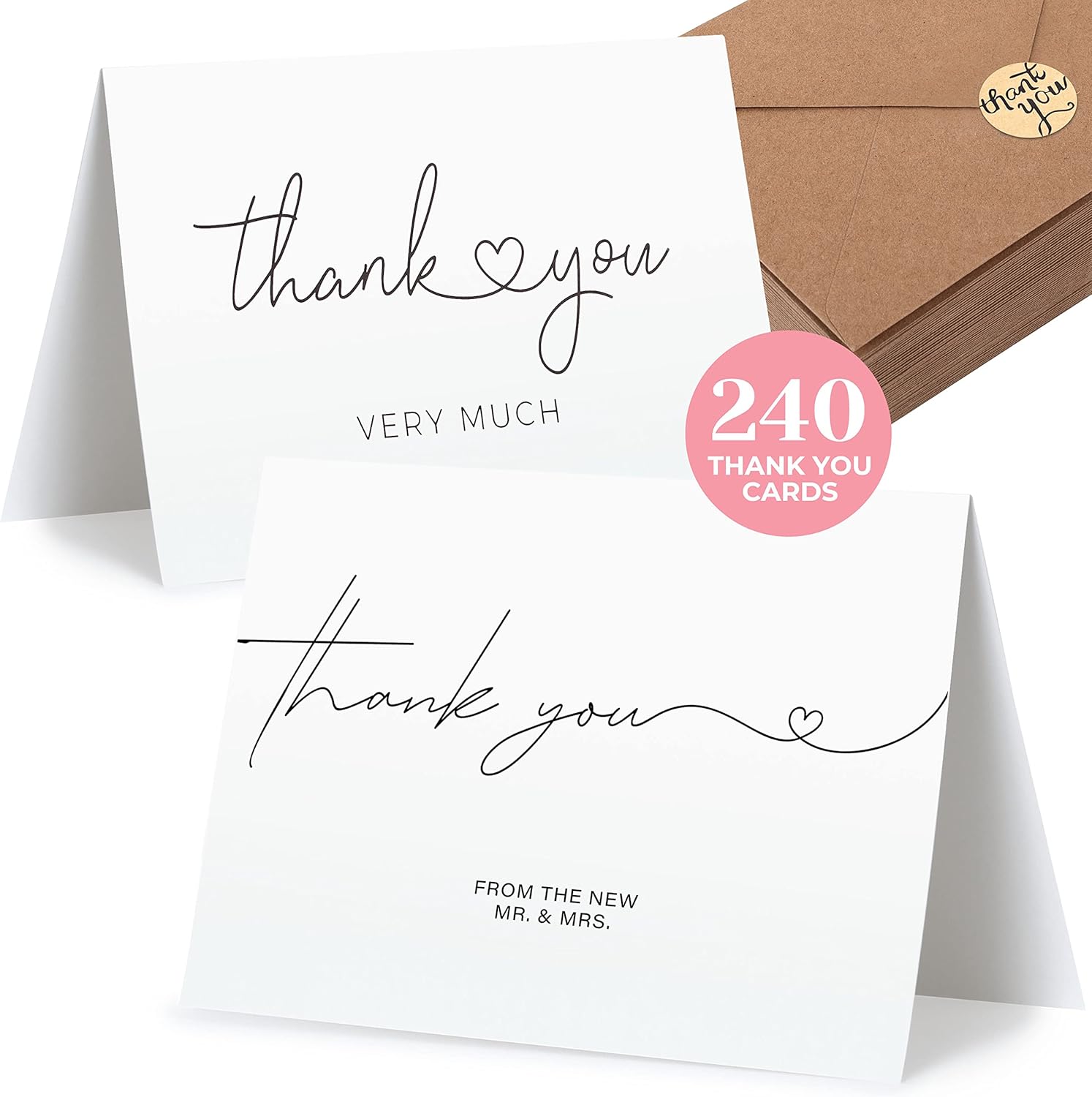 Durabasics 240 Thank You Cards with Envelopes & Stickers, Premium and Elegant Thank You Cards for Small Business, Wedding, Baby Shower and Bridal Shower