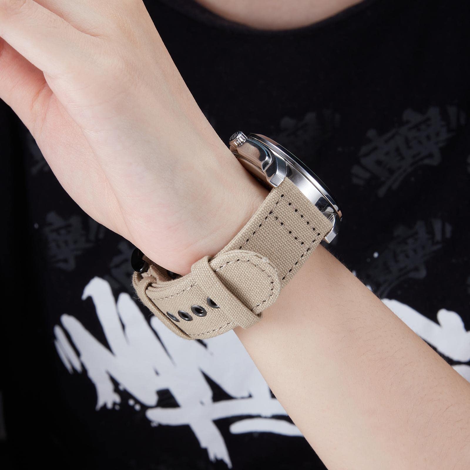 BINLUN Bracelets de Montre en Toile à Dégagement Rapide Bracelet pour Montre en Tissu 18mm 20mm 22mm 24mm Remplacement Bracelets Montres Canvas pour Homme et Femme avec Boucle Argent/Noir
