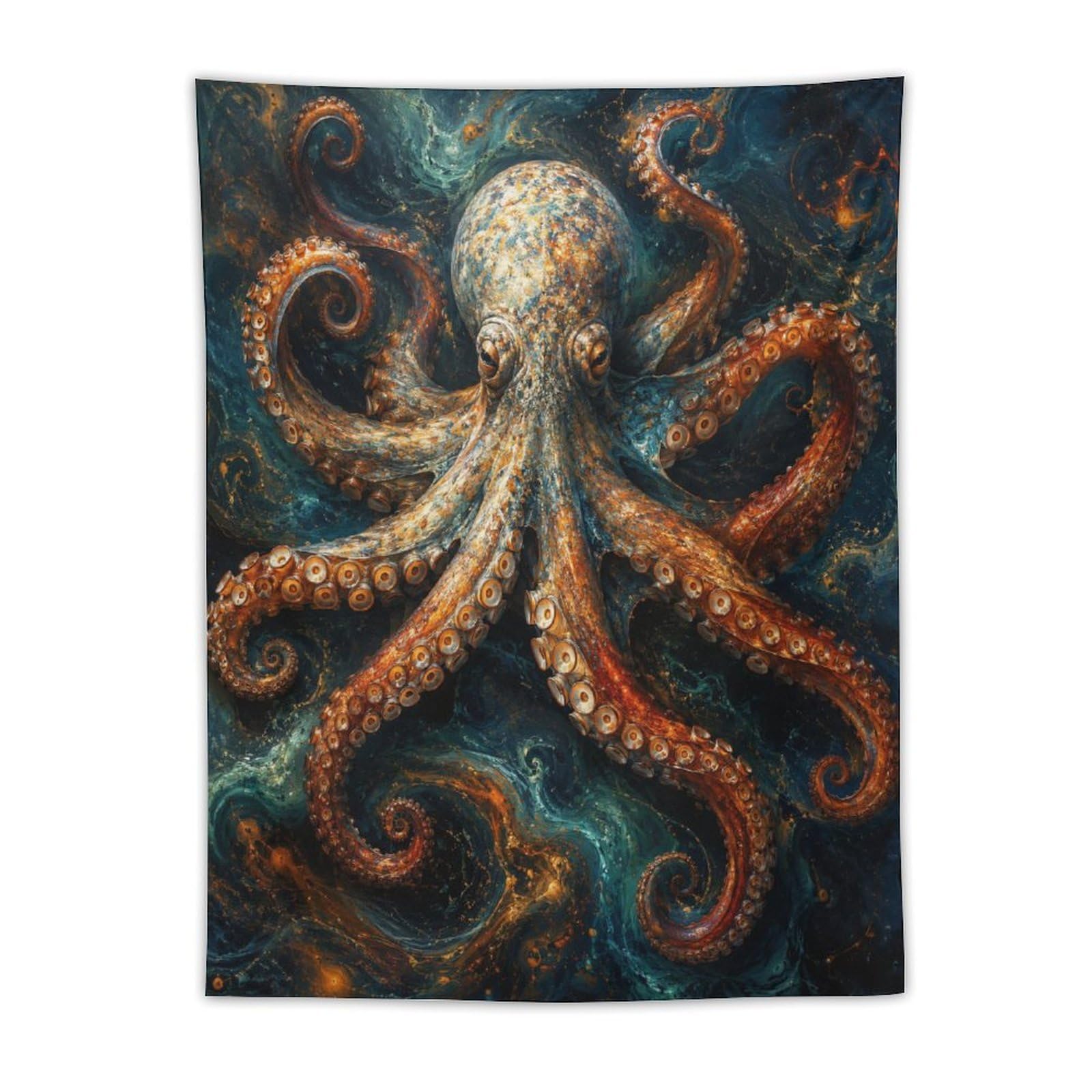 H3B8U2Y5 Deep Sea Octopus Wall Tapestry, Detailed Illustration Style