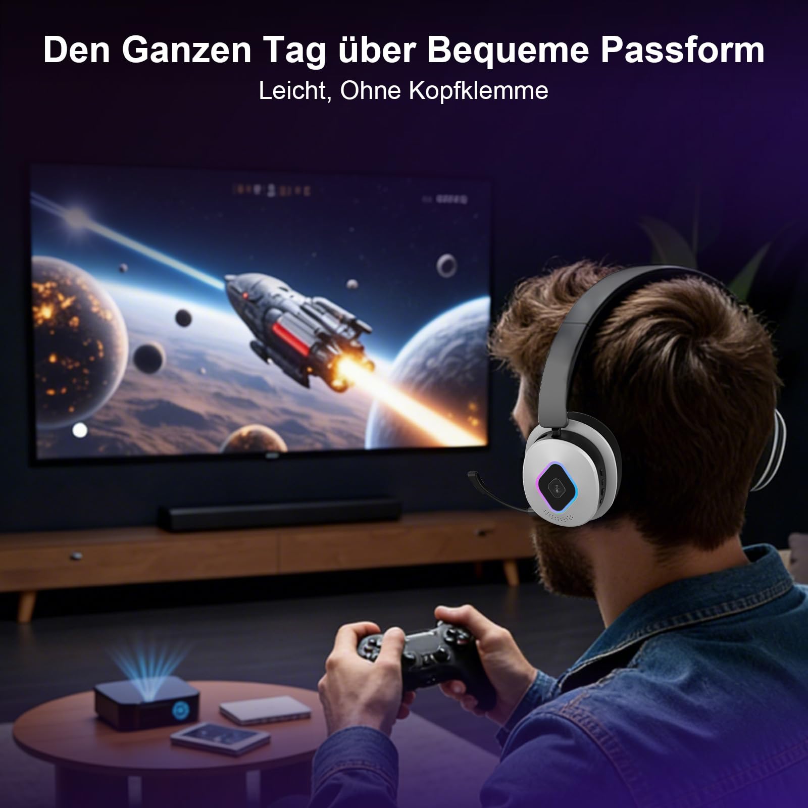 Earbay 2.4GHz Wireless Gaming Headset mit Bluetooth Kopfhörer Für PS5, PS4, PC, Switch, Xbox & Laptop, 6.0 Bluetooth Gaming Headset mit Mikrofon, klappbarem Mikrofon, 40h Akku, RGB-Ladestation