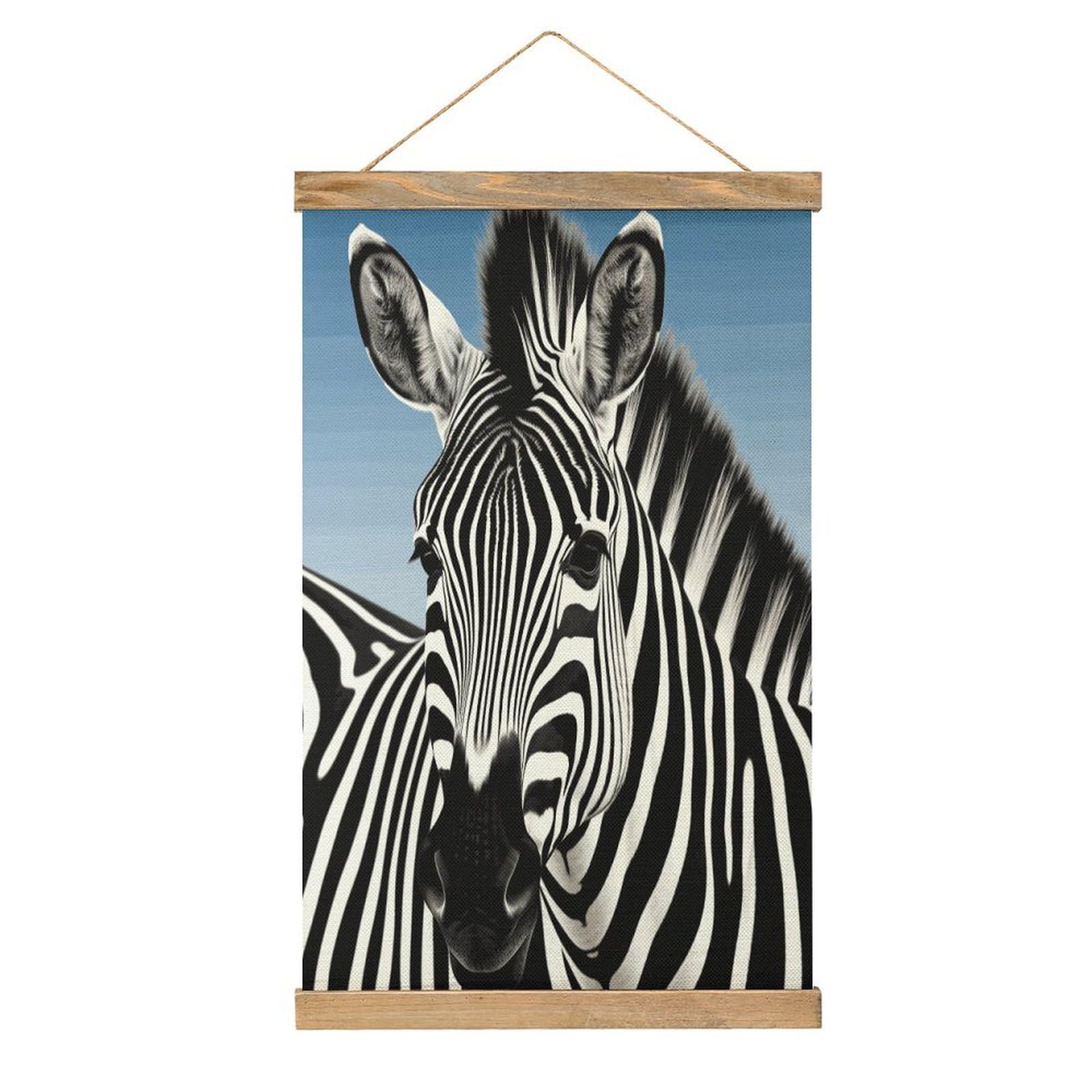 FekiLoot Zebra Wall Art Poster Hanger Frame Linen Wall Art Decor Vintage Hanging Poster Hanging Wall Decor Rustic Retro Wall Art Print for Living Room Decor 20.4 X 13.1Inches