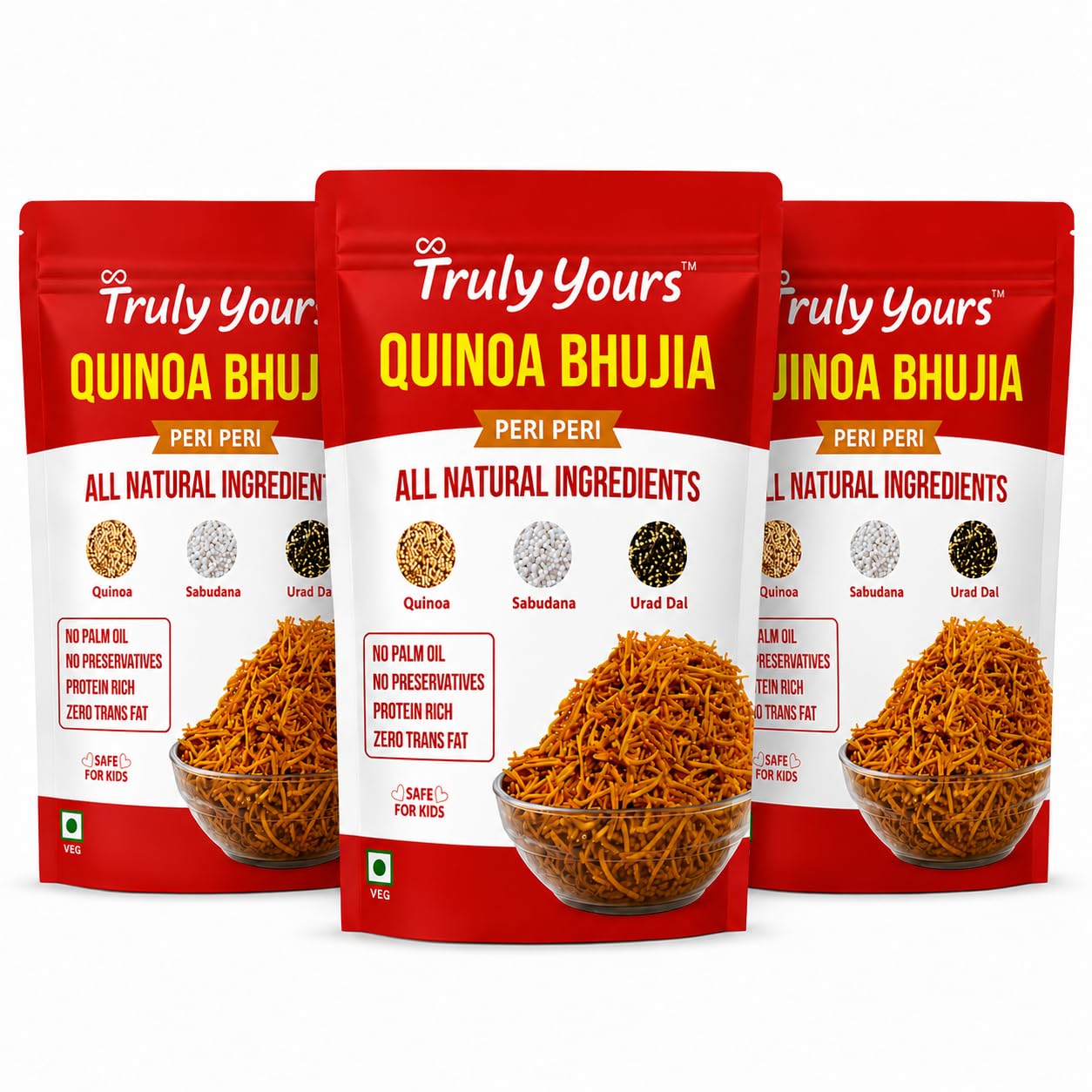 Truly Yours Quinoa Bhujia Peri Peri | Healthy Namkeen Snack | Protein Rich Quinoa Sev | No Palm Oil & No Preservatives | Crunchy Tea Time Snack | Kids & Family Friendly (70g x Pack of 3)-image-45