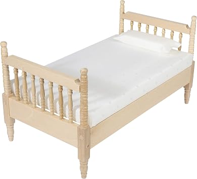 Dollhouse Bed Furniture Set for 6 Inch Dolls, Mini Wooden Twin Bed with Mattress & Pillow, Realistic Bedroom Decor, 112 Scale